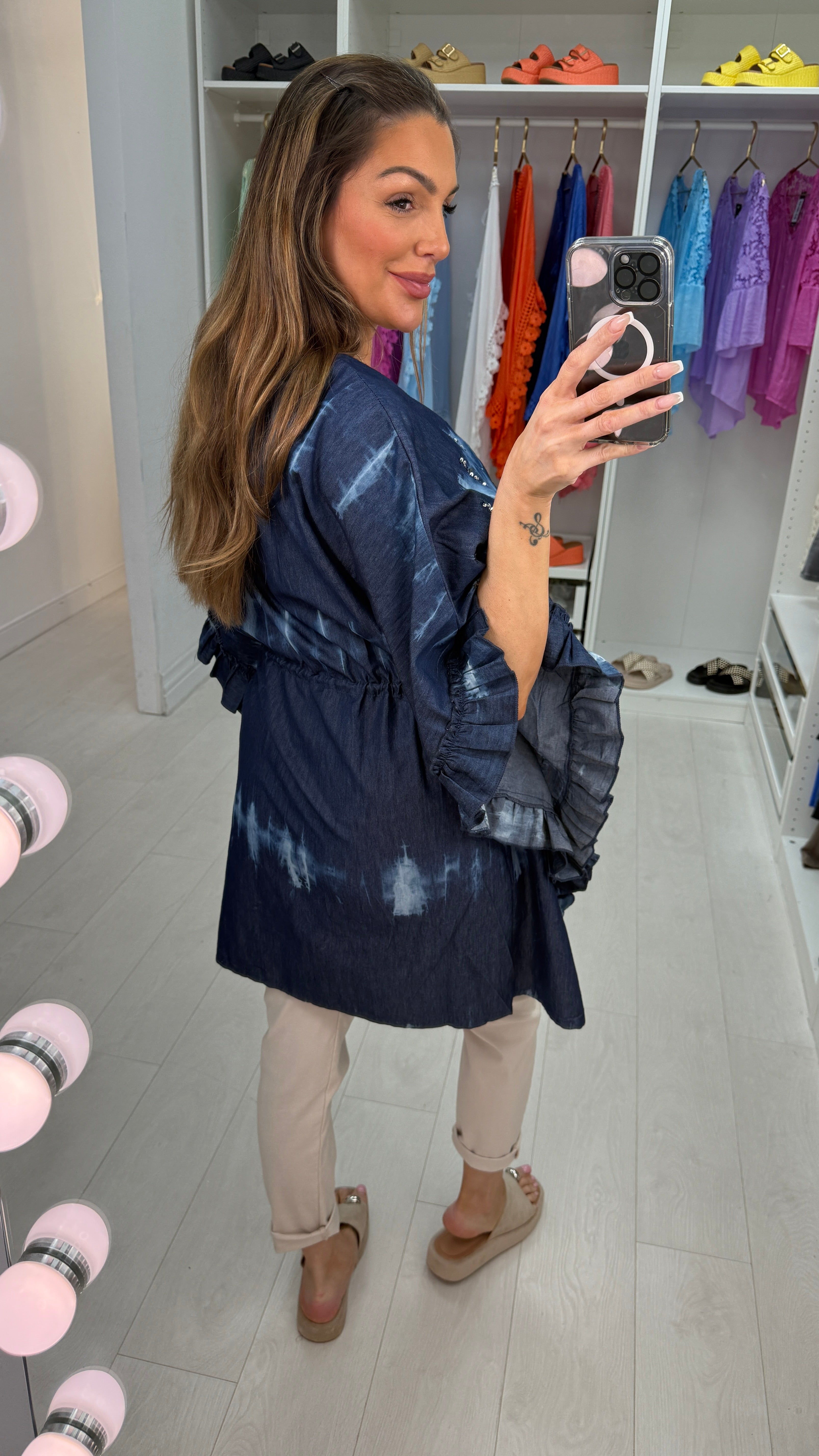 Edna Embellished Tie Dye Denim Throw Over