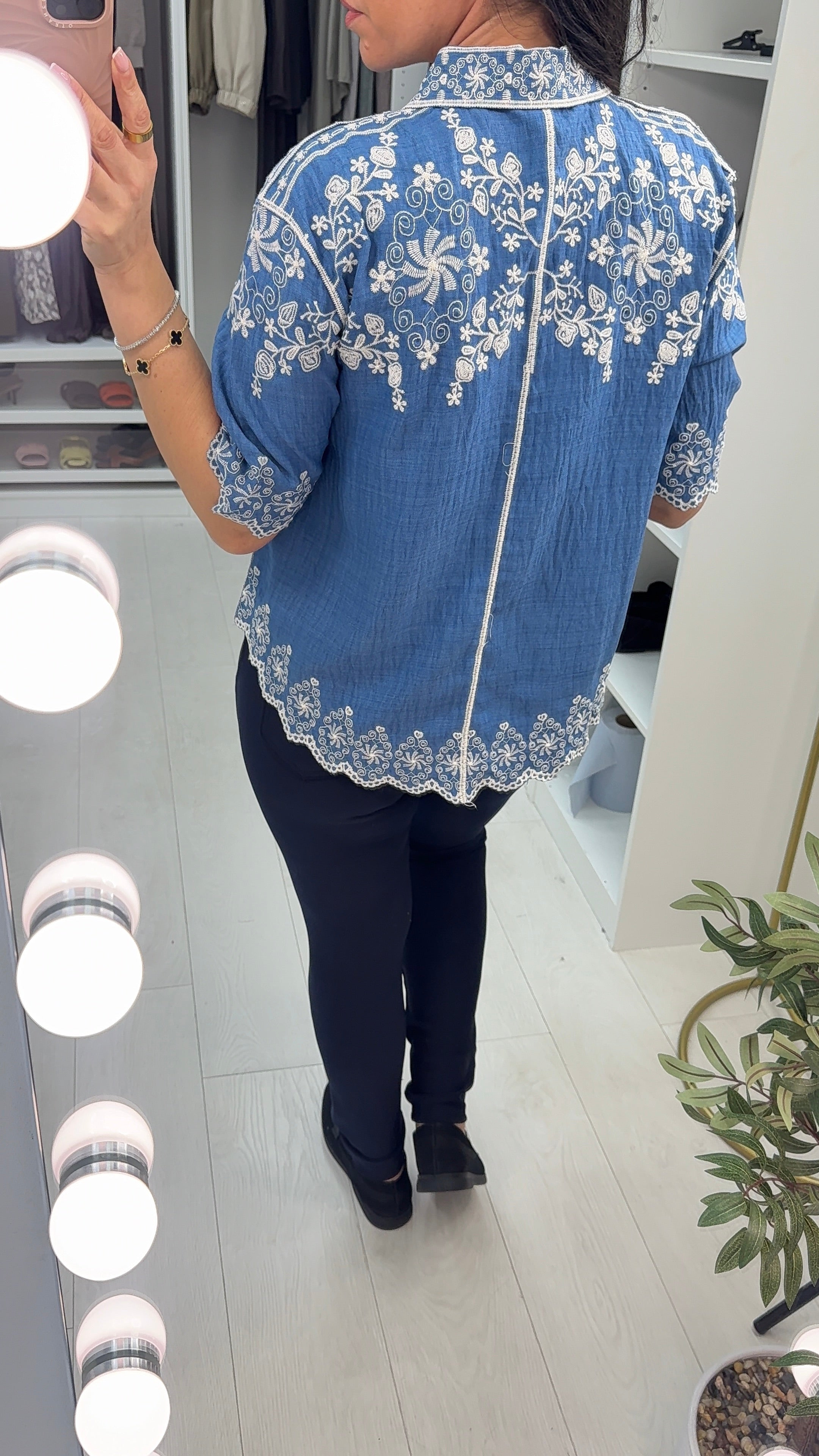 Scottie Embroidered Denim Short Sleeve Shirt