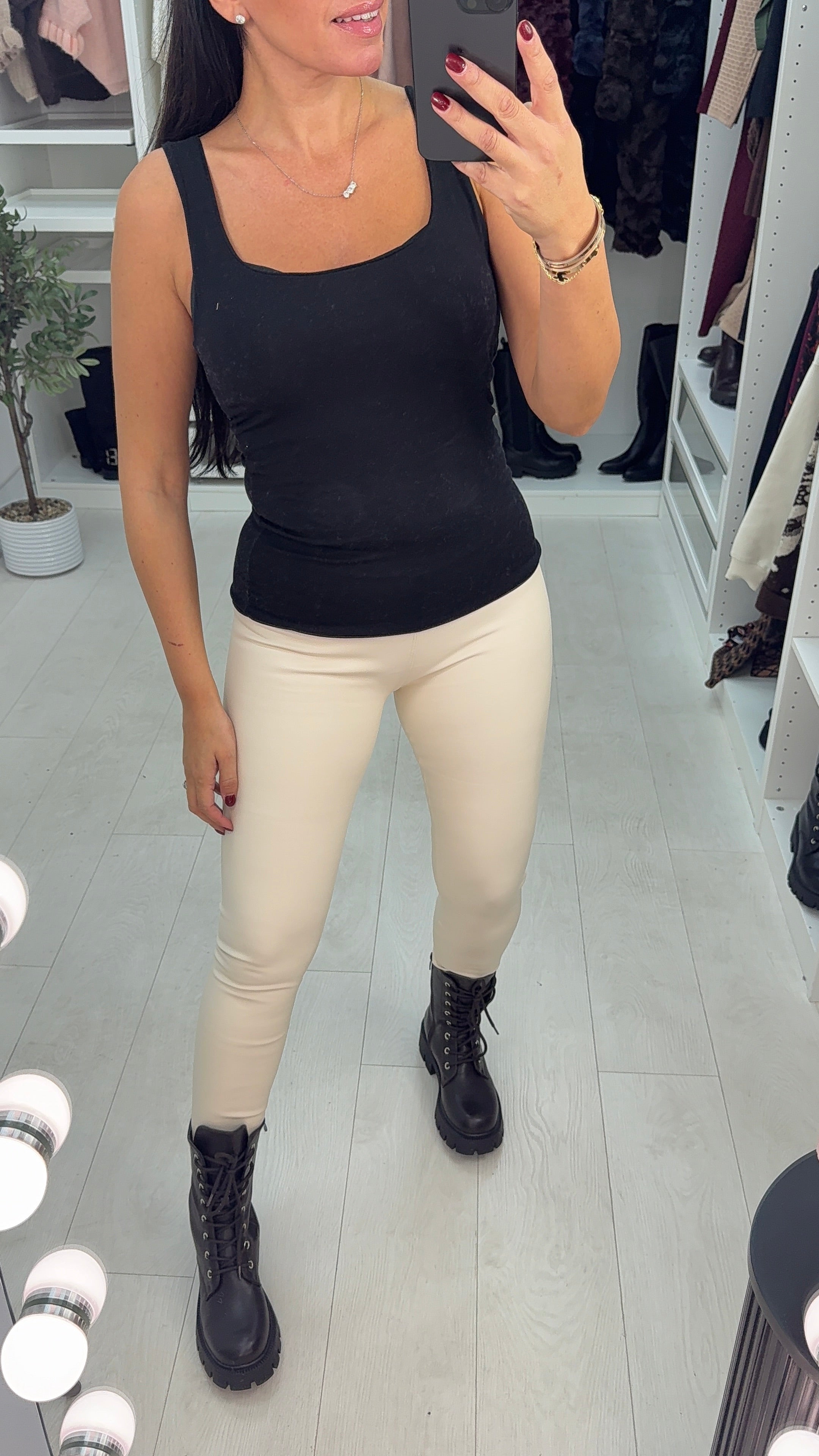 Keats Cream Faux Leather Look Leggings