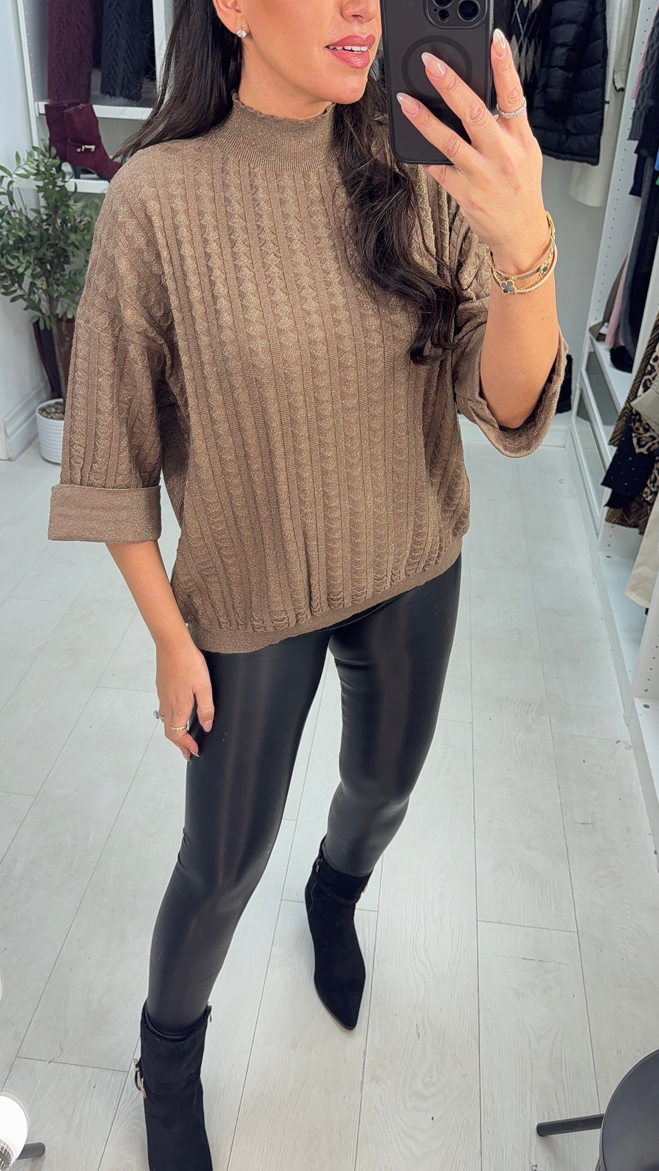 Isanna Textured High Neck Lurex Jumper