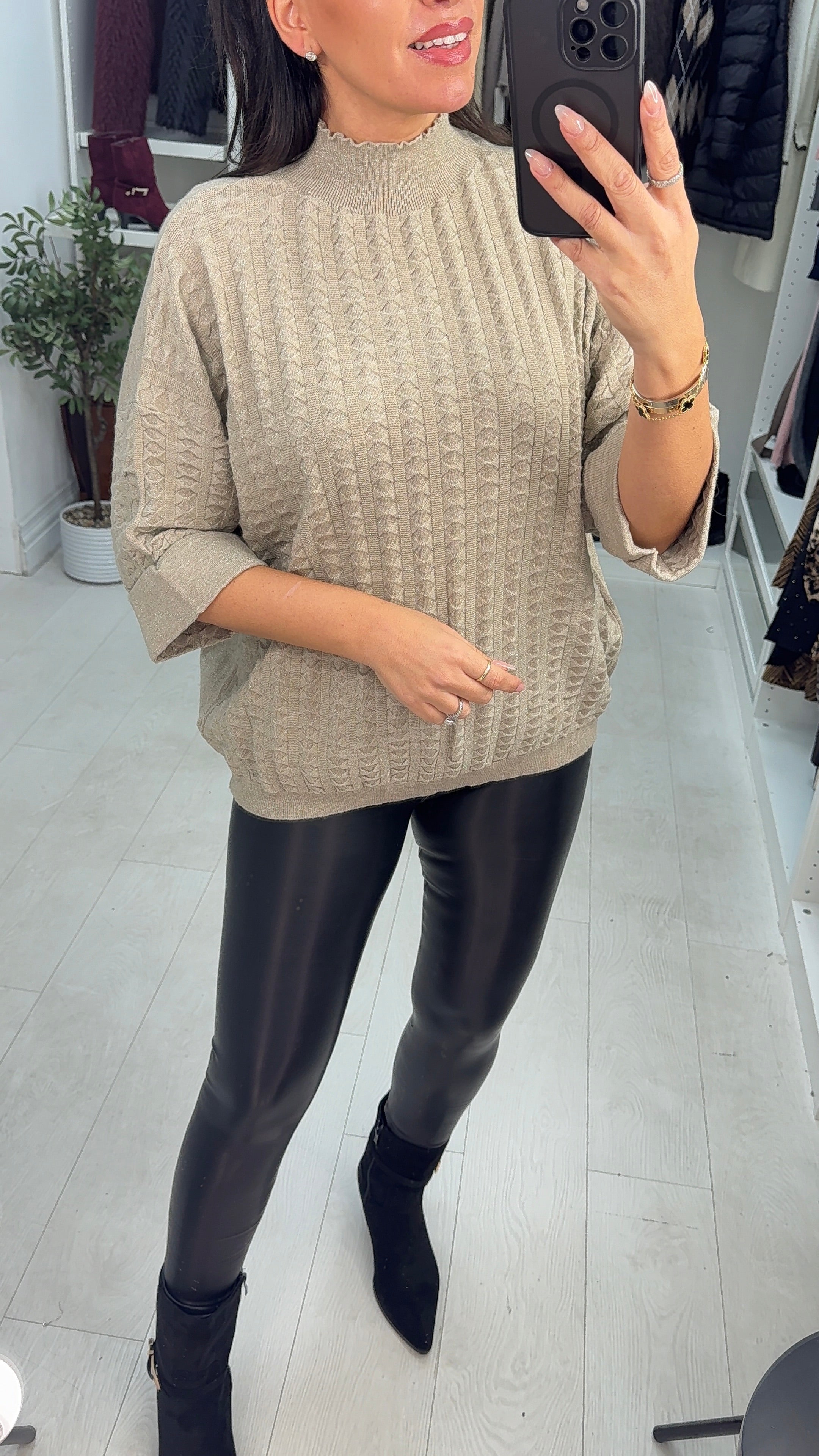 Isanna Textured High Neck Lurex Jumper