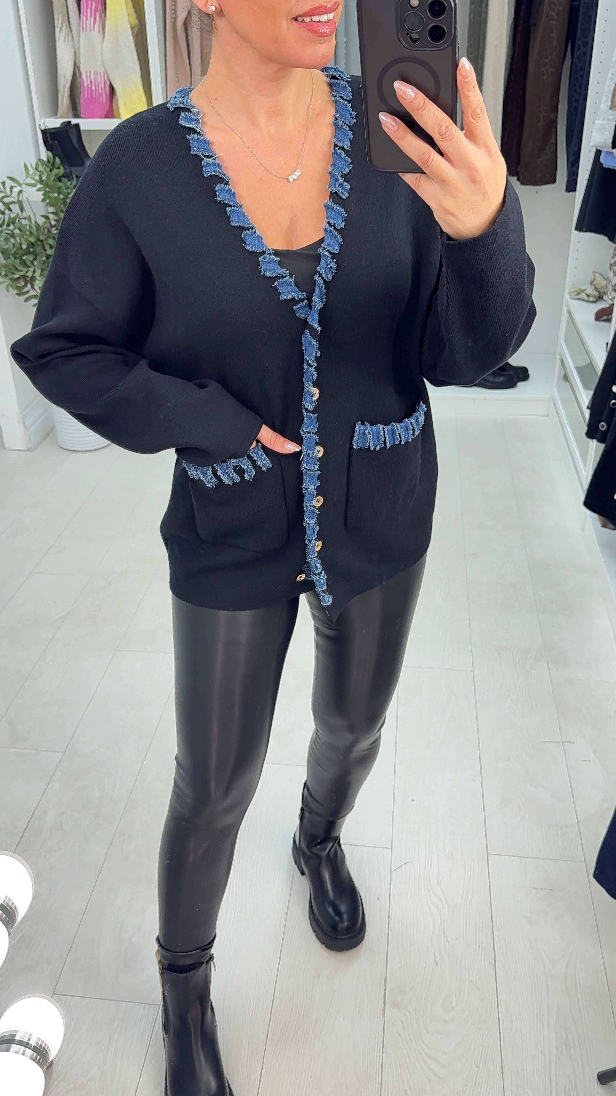 Shellie Denim Trim Detailed Cardigan