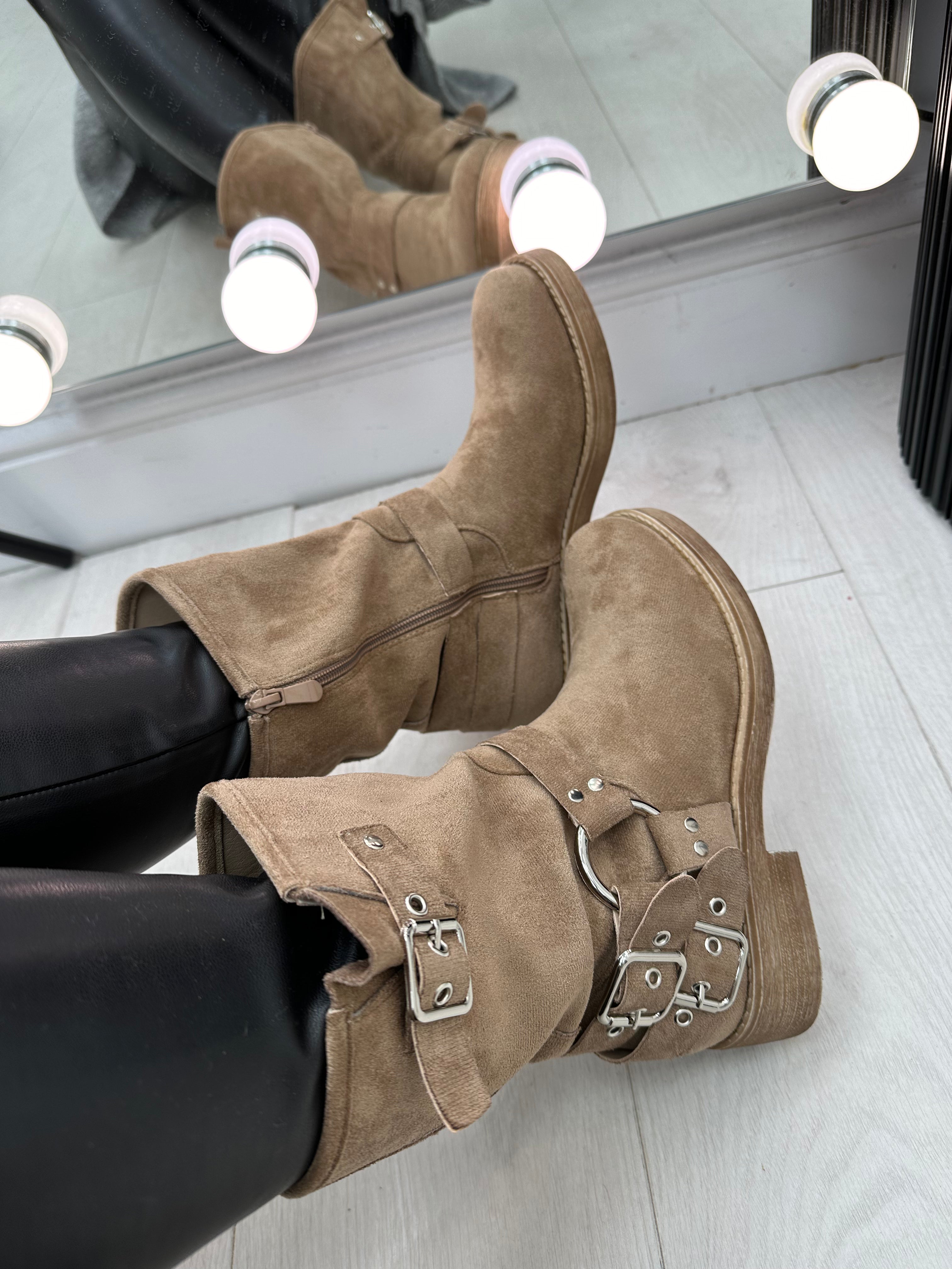 Lexie Faux Suede Buckle Boots