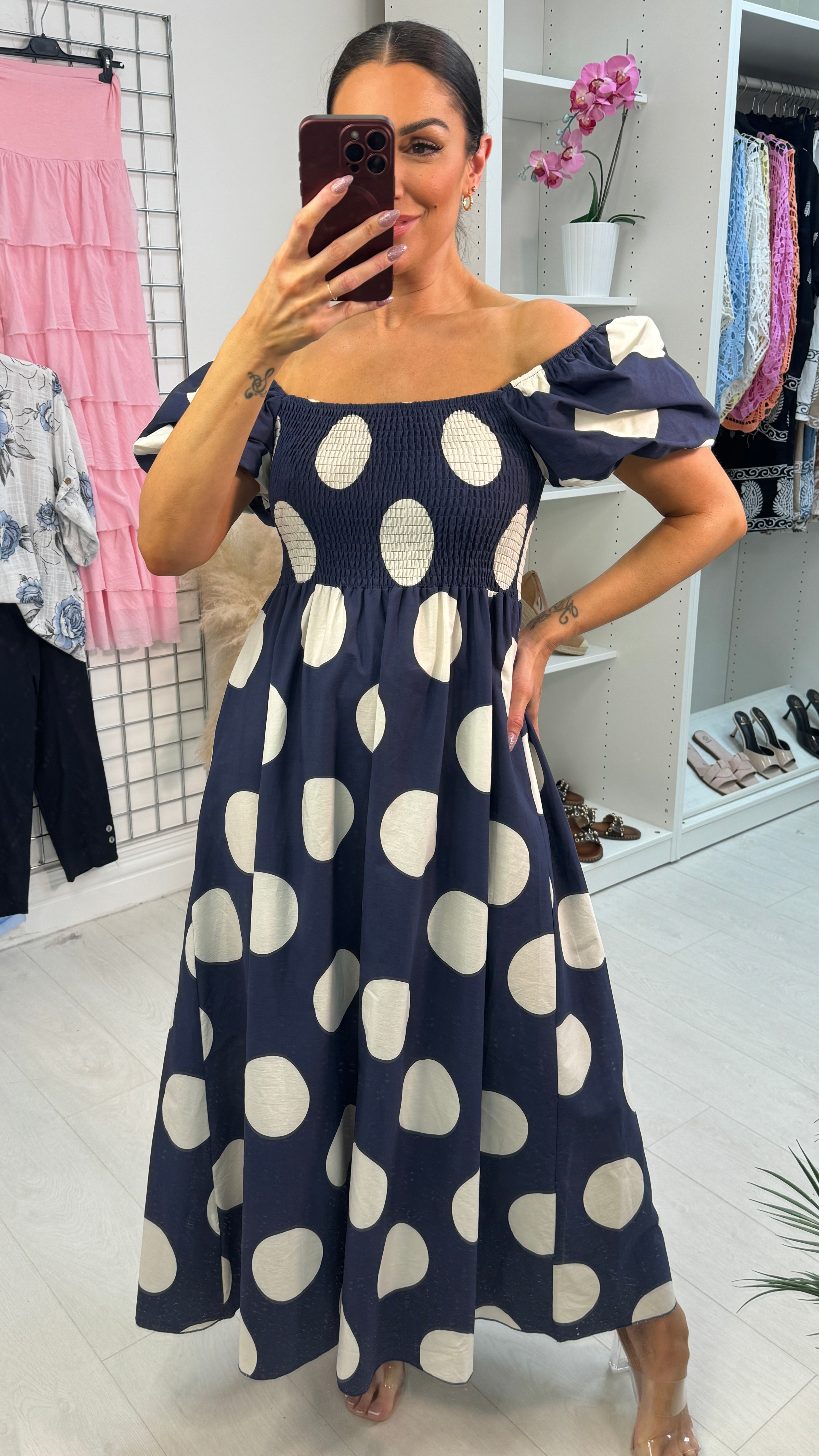 Saffron Polka Dot Ballon Sleeve Poplin Maxi Dress