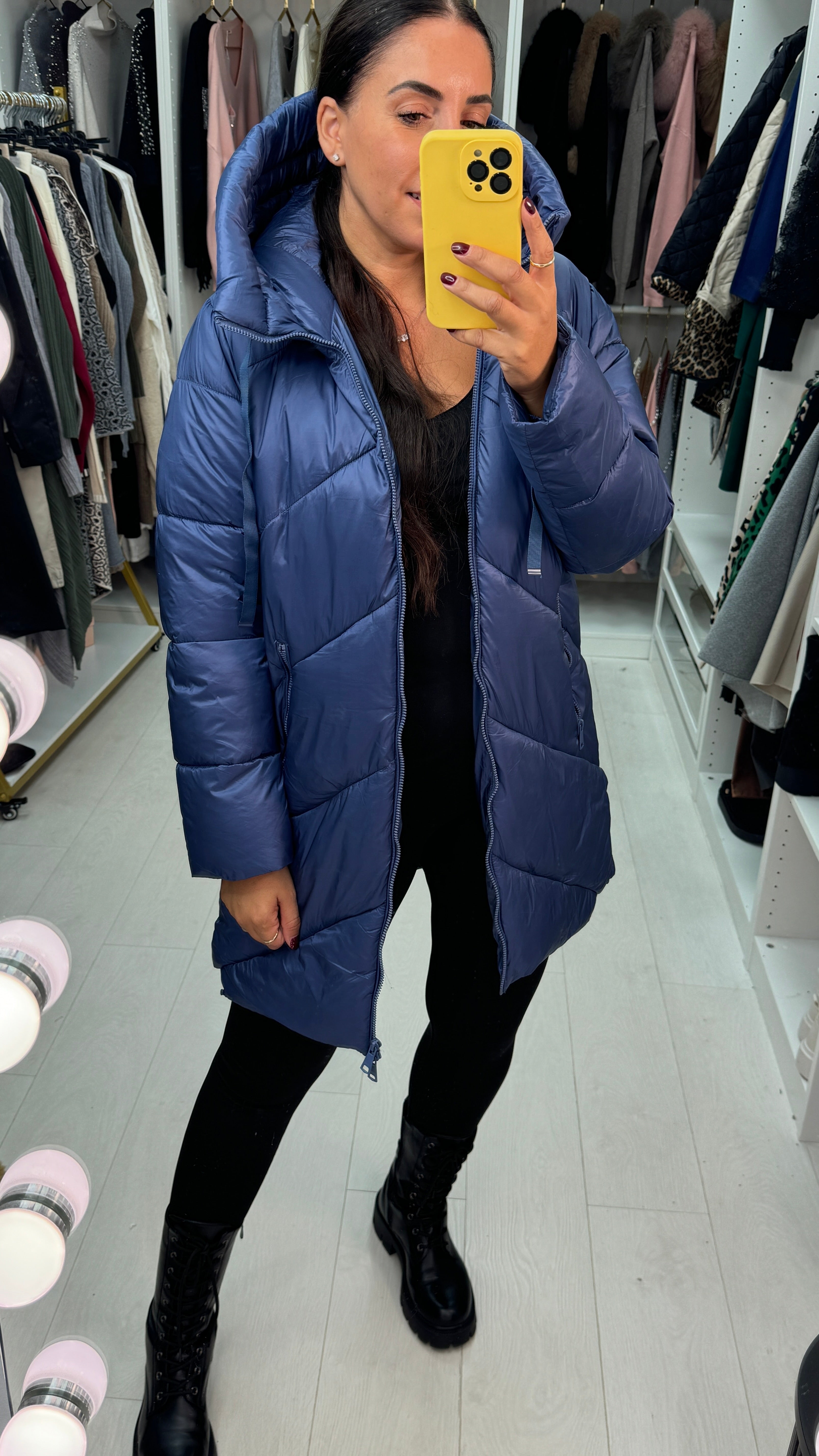 Ally Plain Chevron Design Padded Coat