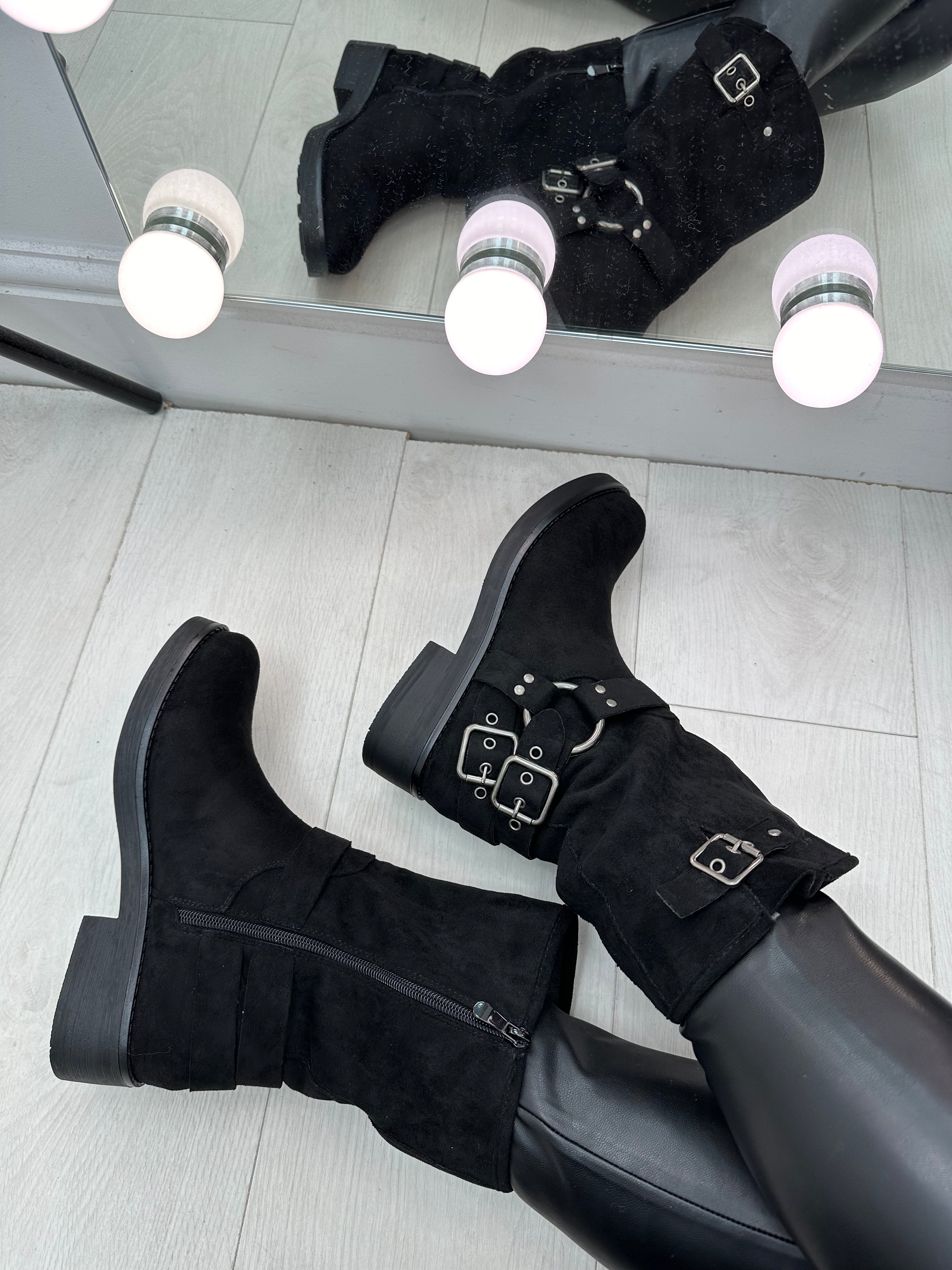 Lexie Faux Suede Buckle Boots