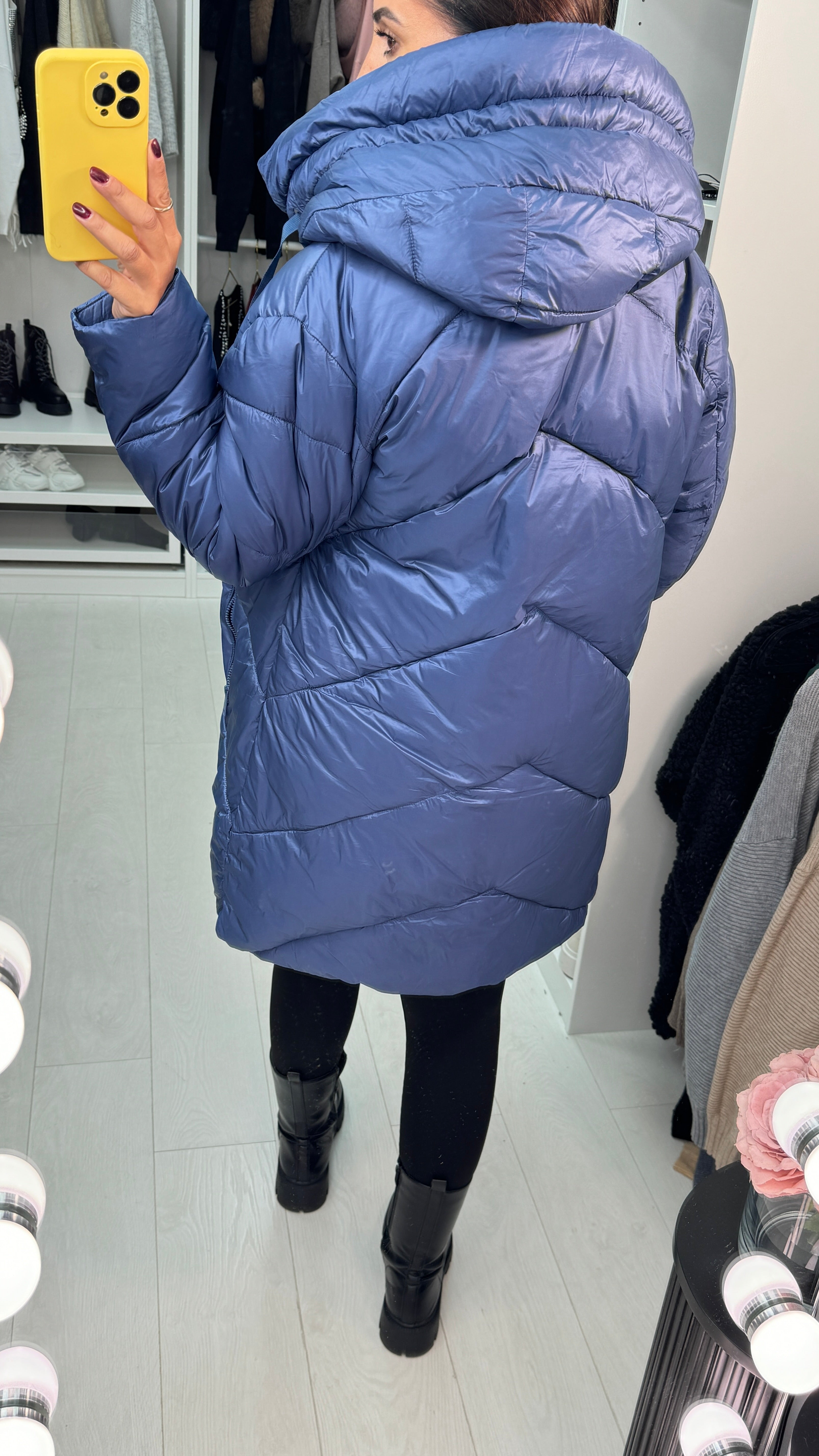 Ally Plain Chevron Design Padded Coat