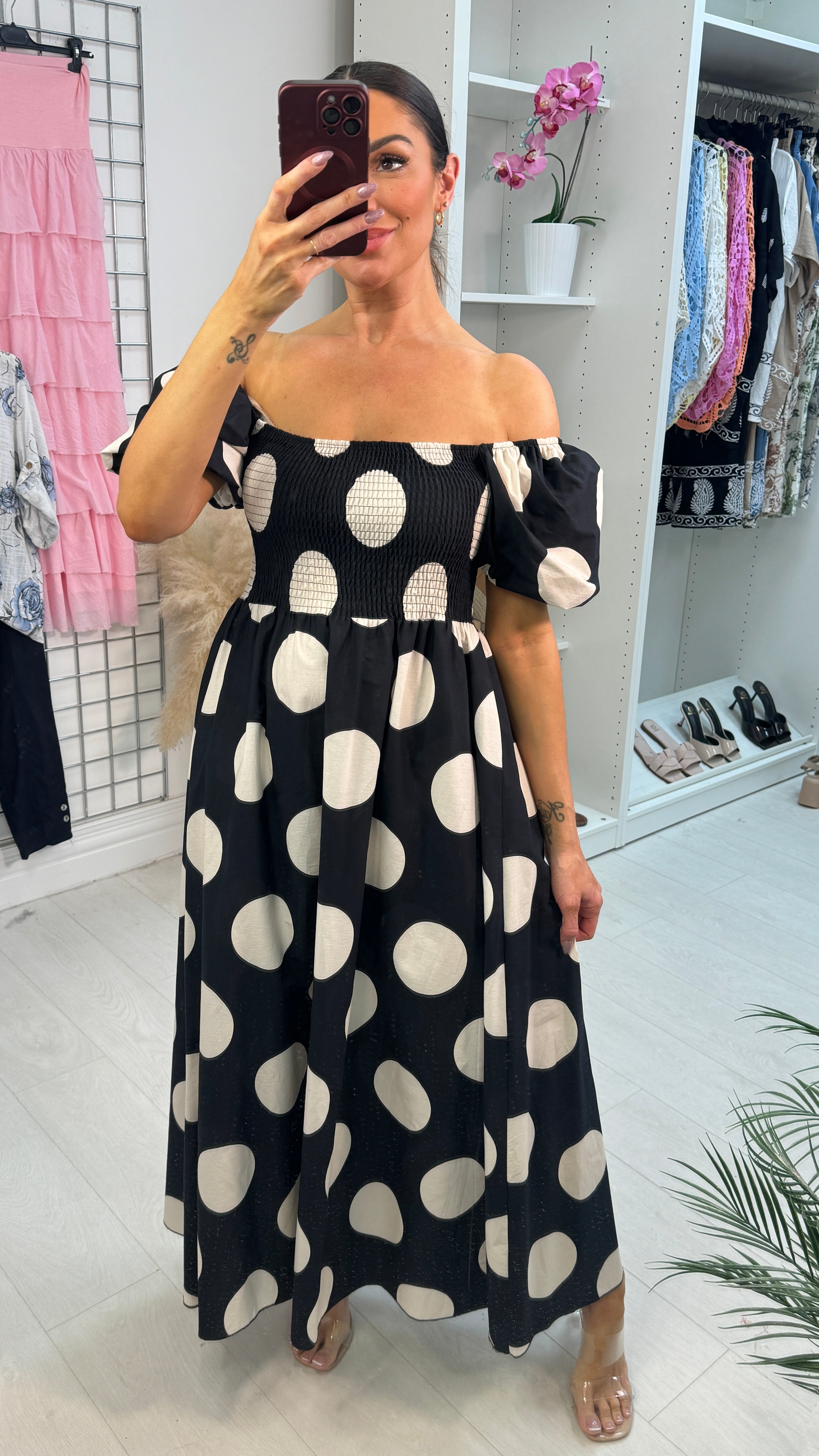 Saffron Polka Dot Ballon Sleeve Poplin Maxi Dress