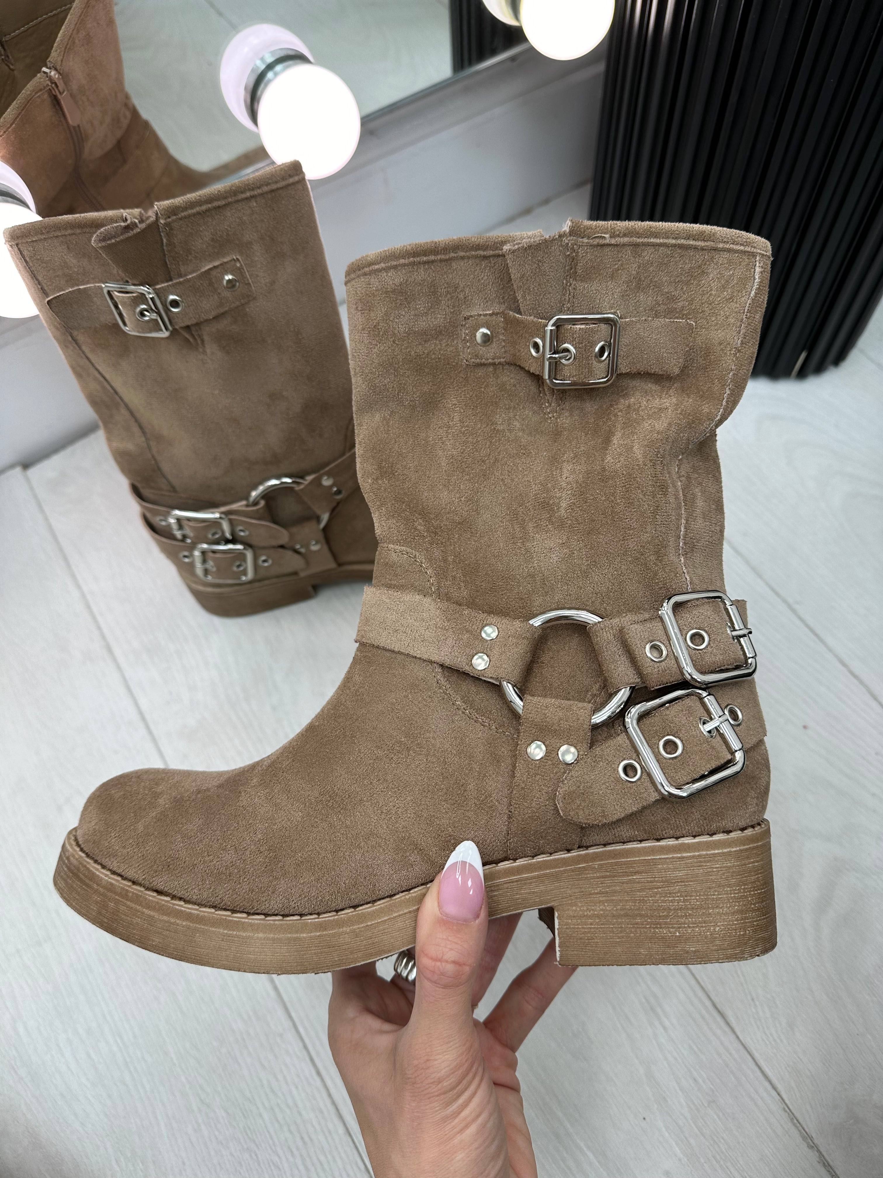 Lexie Faux Suede Buckle Boots