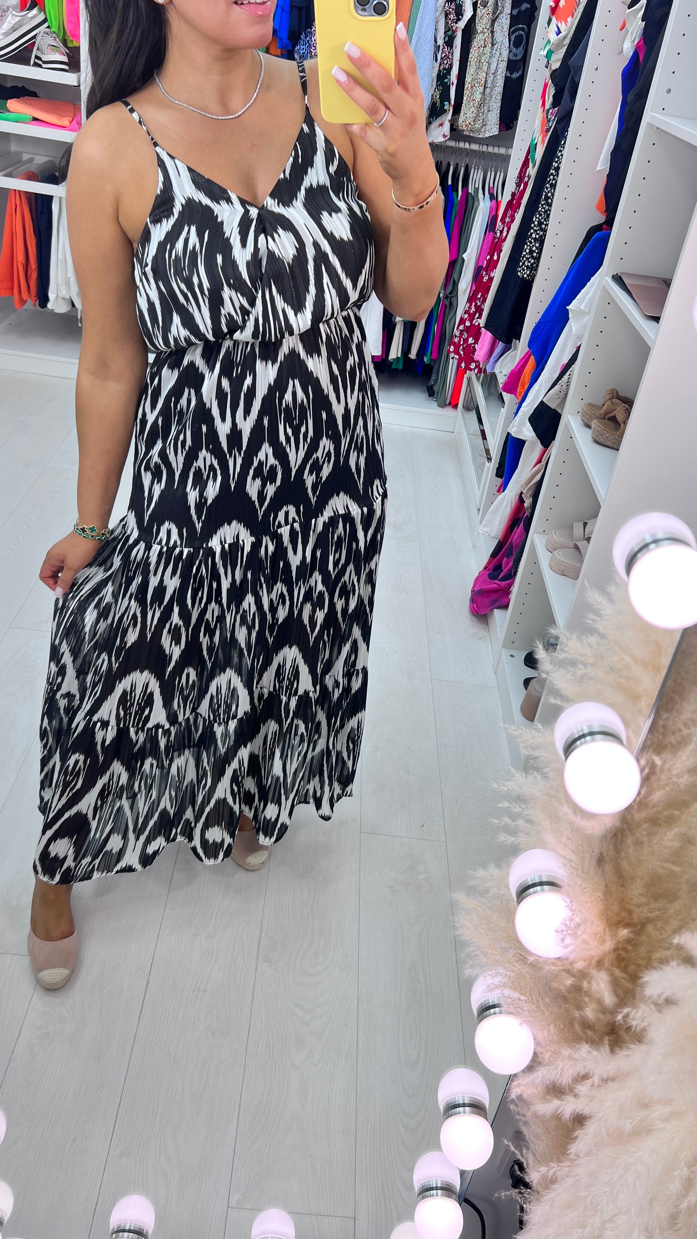 Louisa Monochrome Tiered Hem Maxi Dress