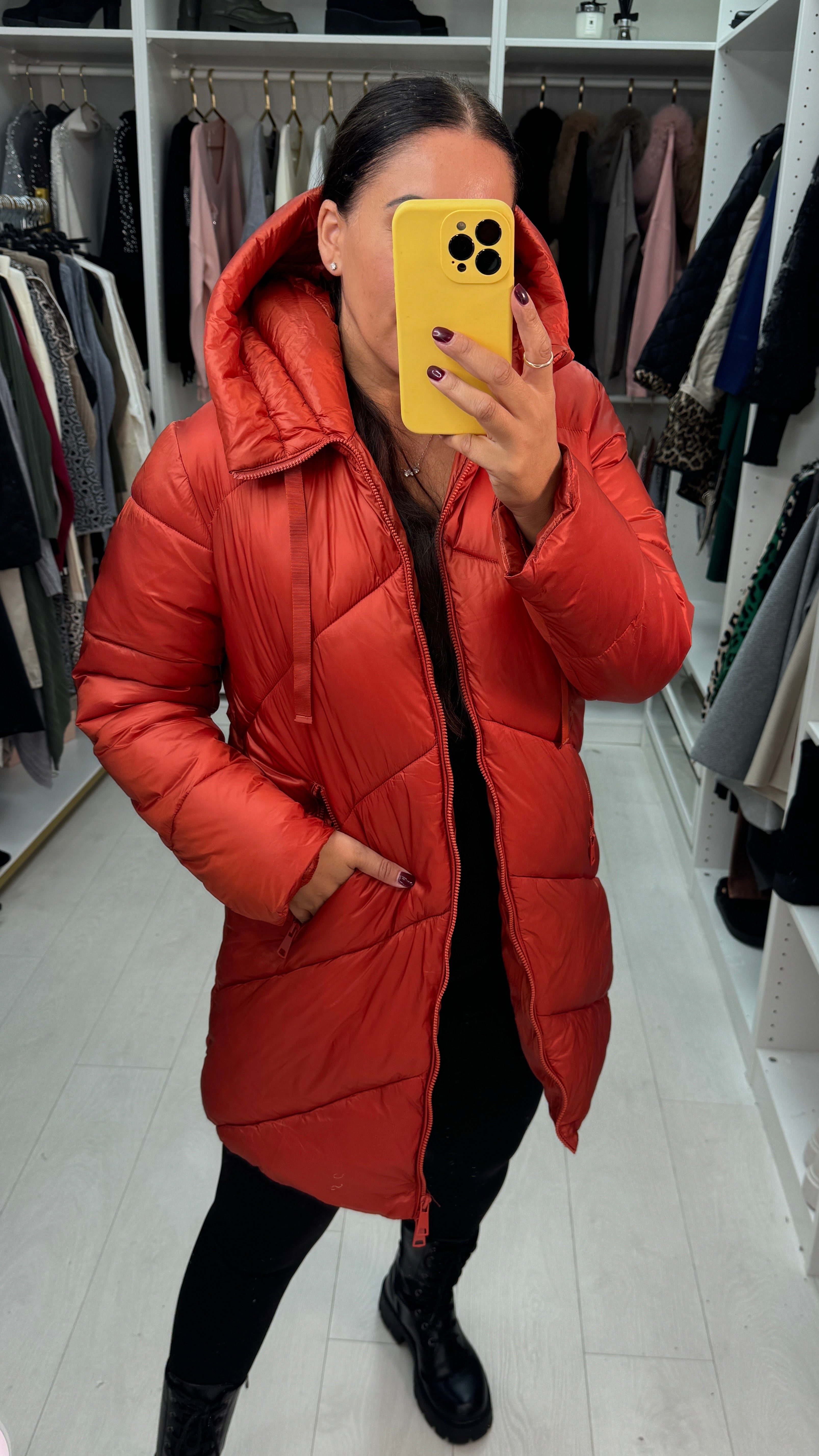 Ally Plain Chevron Design Padded Coat