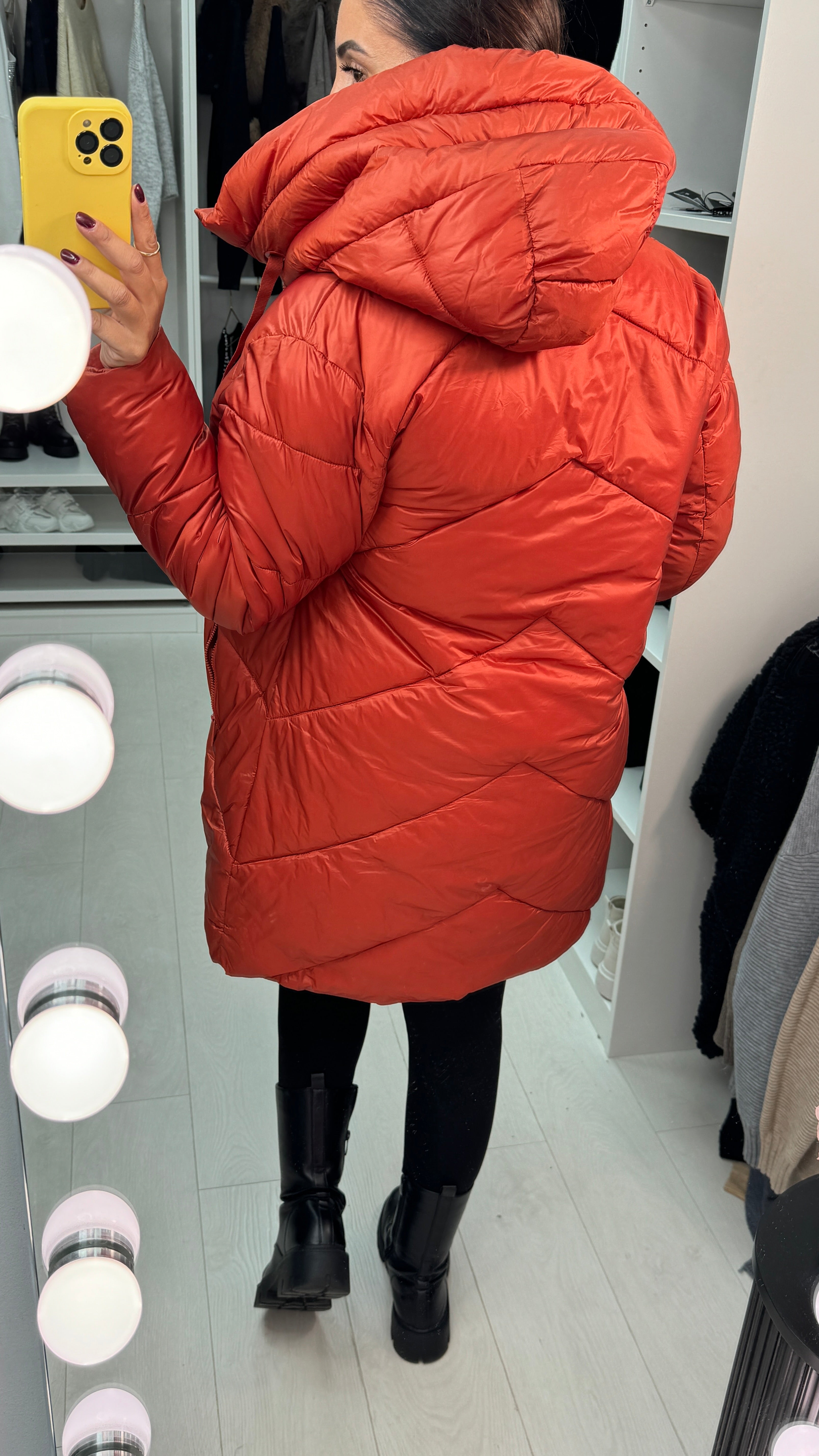 Ally Plain Chevron Design Padded Coat