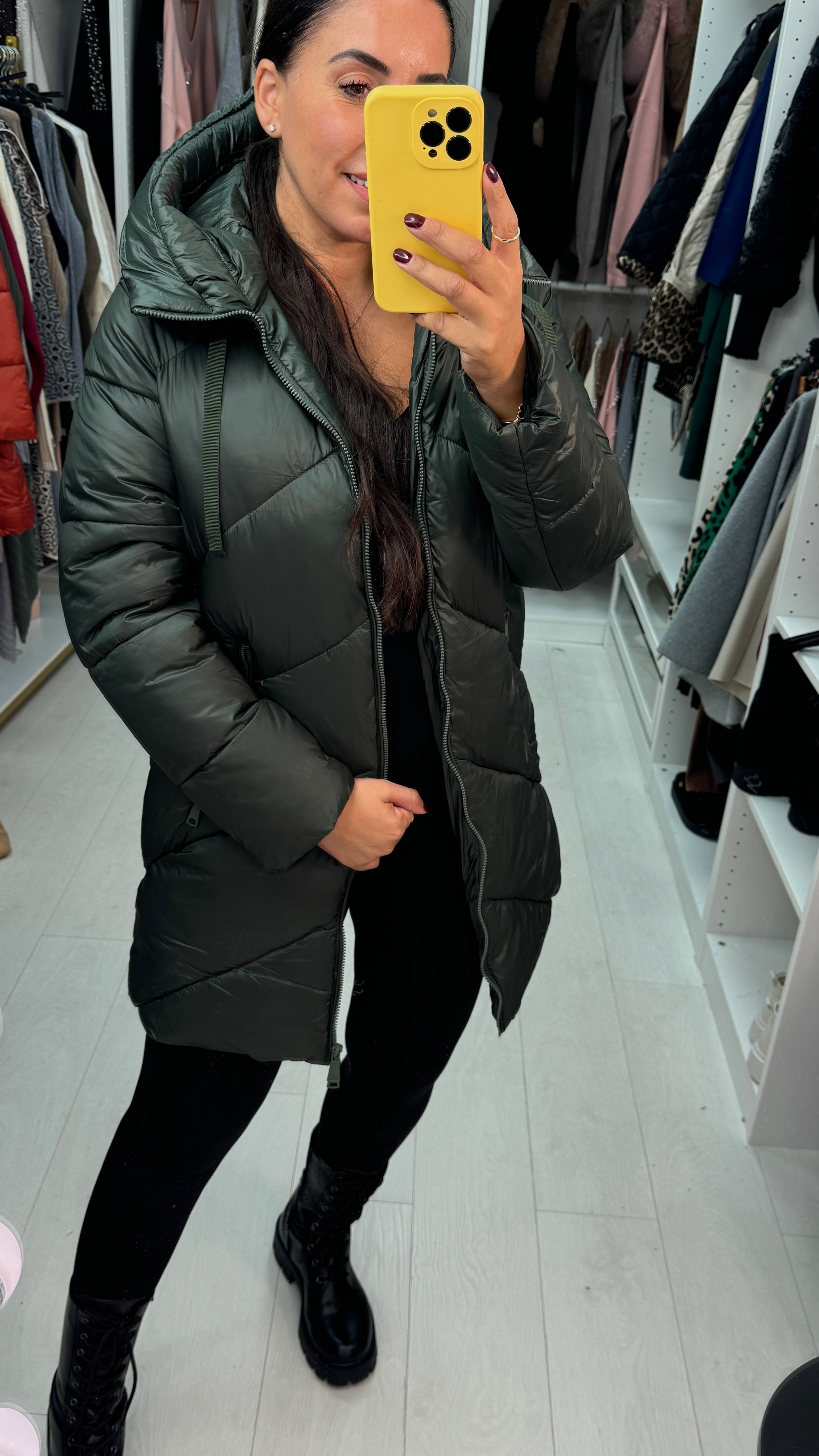 Ally Plain Chevron Design Padded Coat