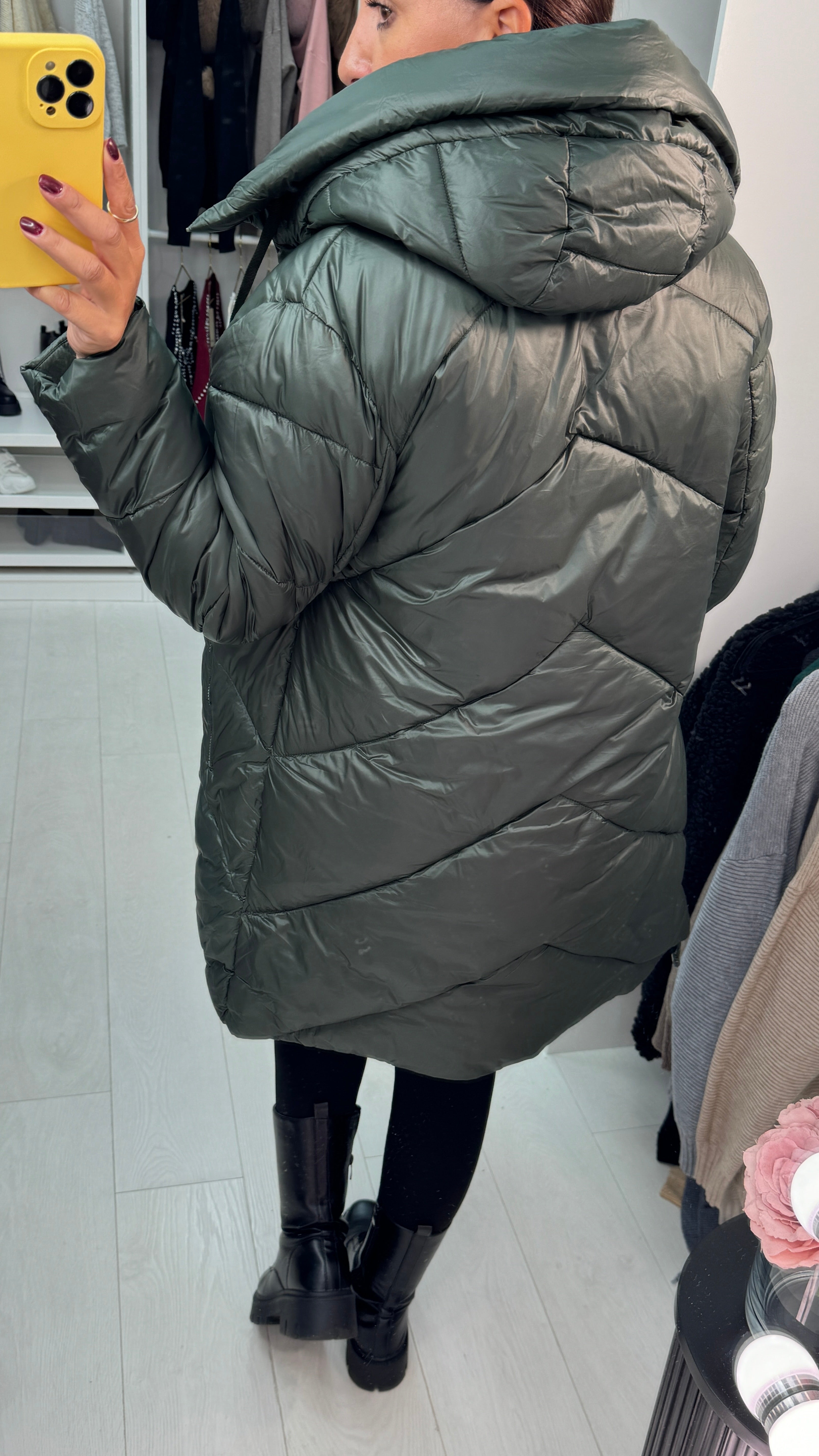 Ally Plain Chevron Design Padded Coat