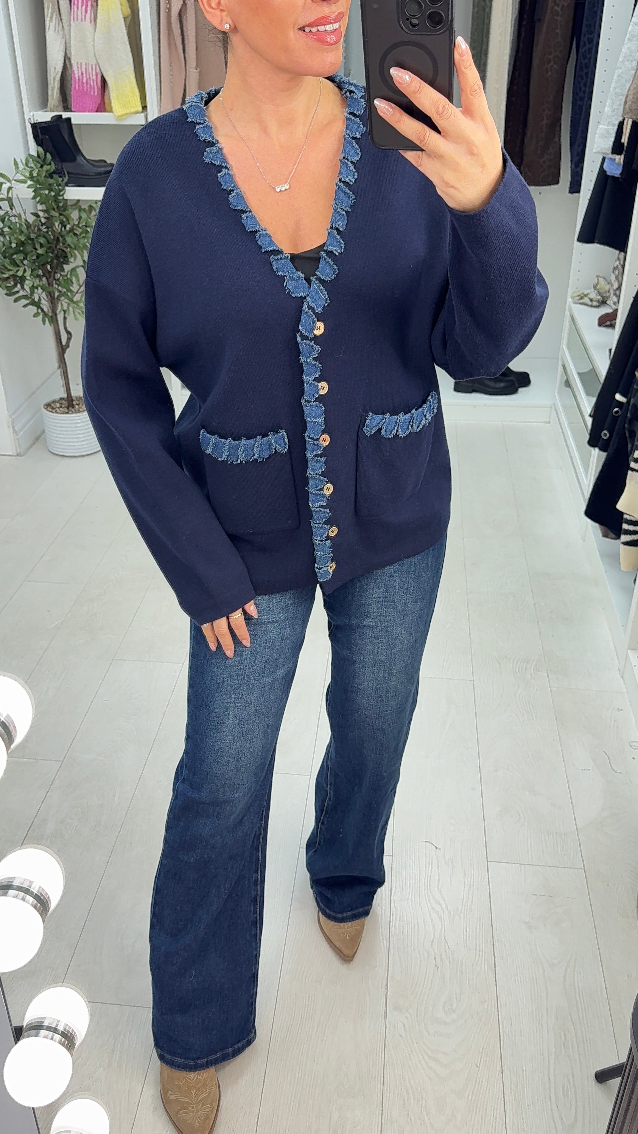 Shellie Denim Trim Detailed Cardigan