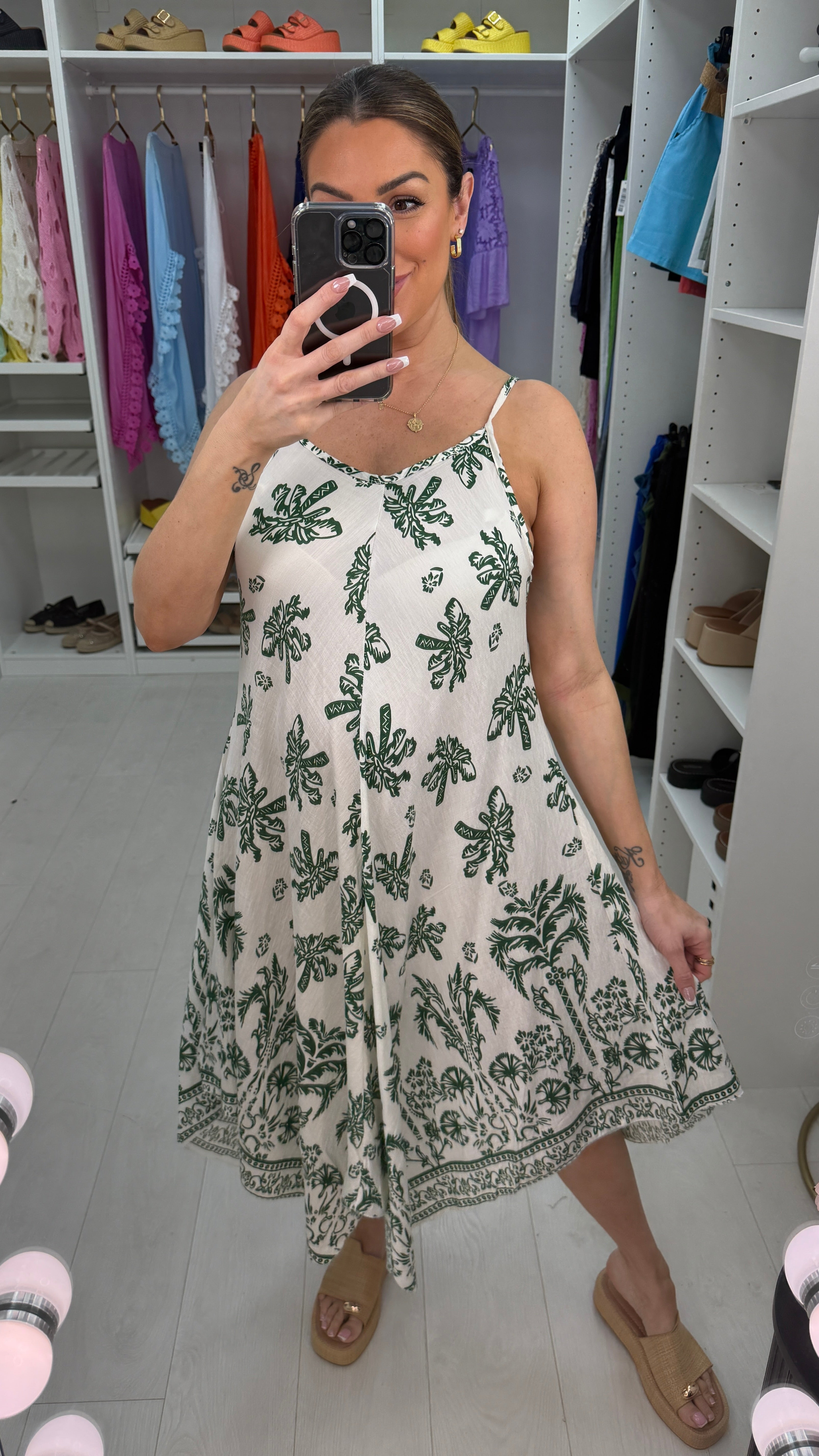 Constance Palm Dress Print Loose Fit Strappy Dress