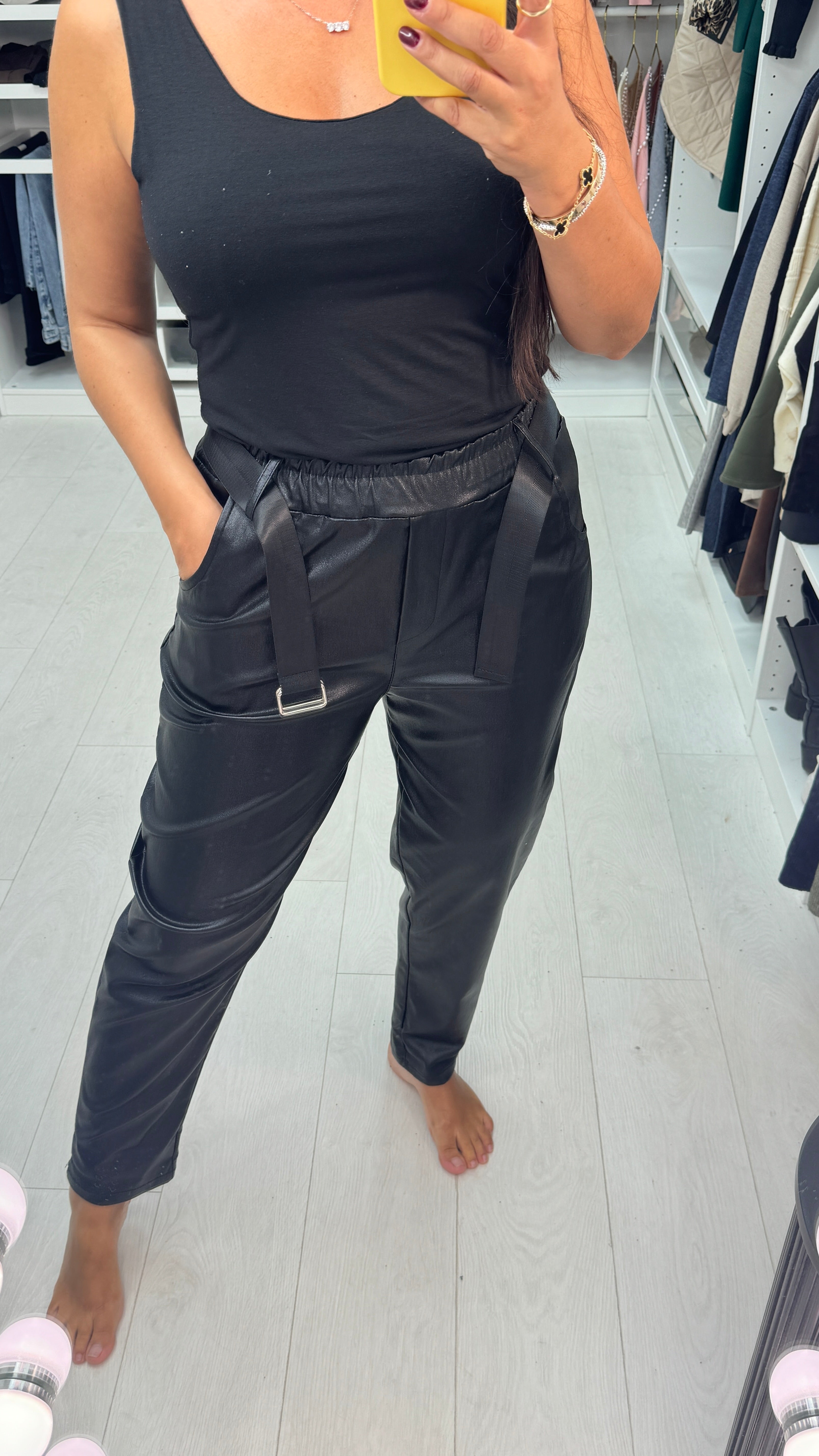Callen Faux Leather Belted Joggers