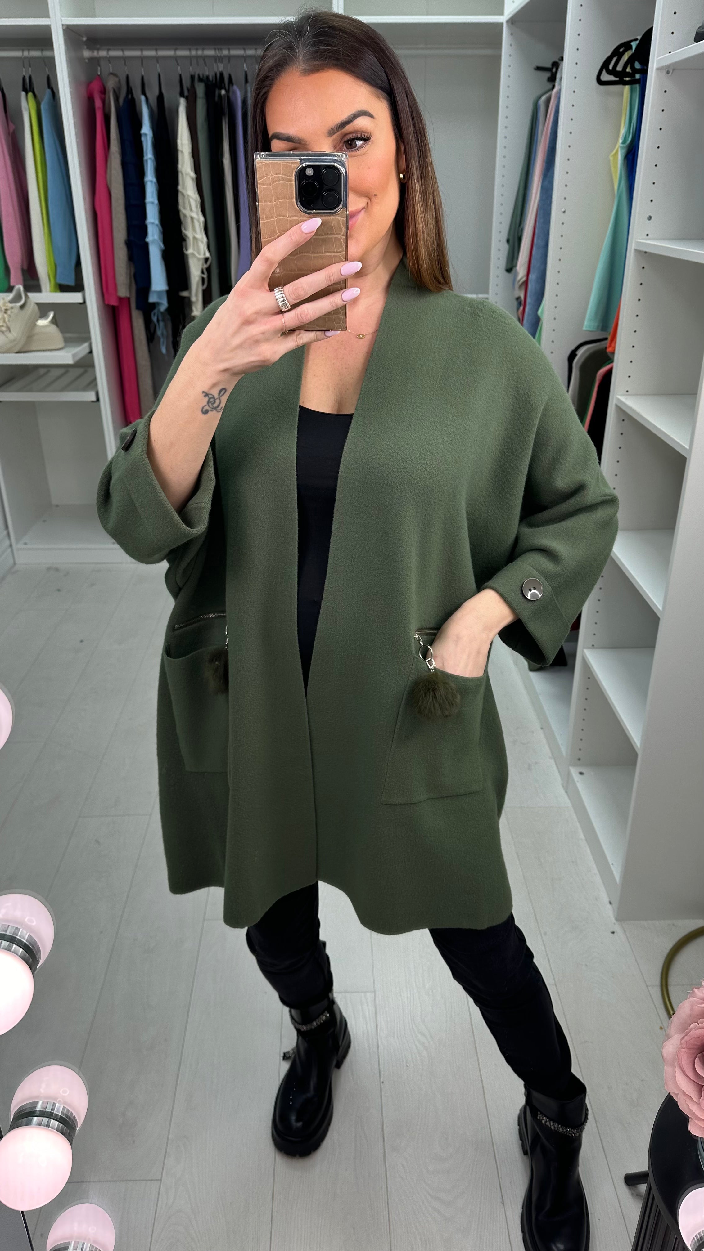 Selah Pom Pom Detailed Pocket Knit Cardigan