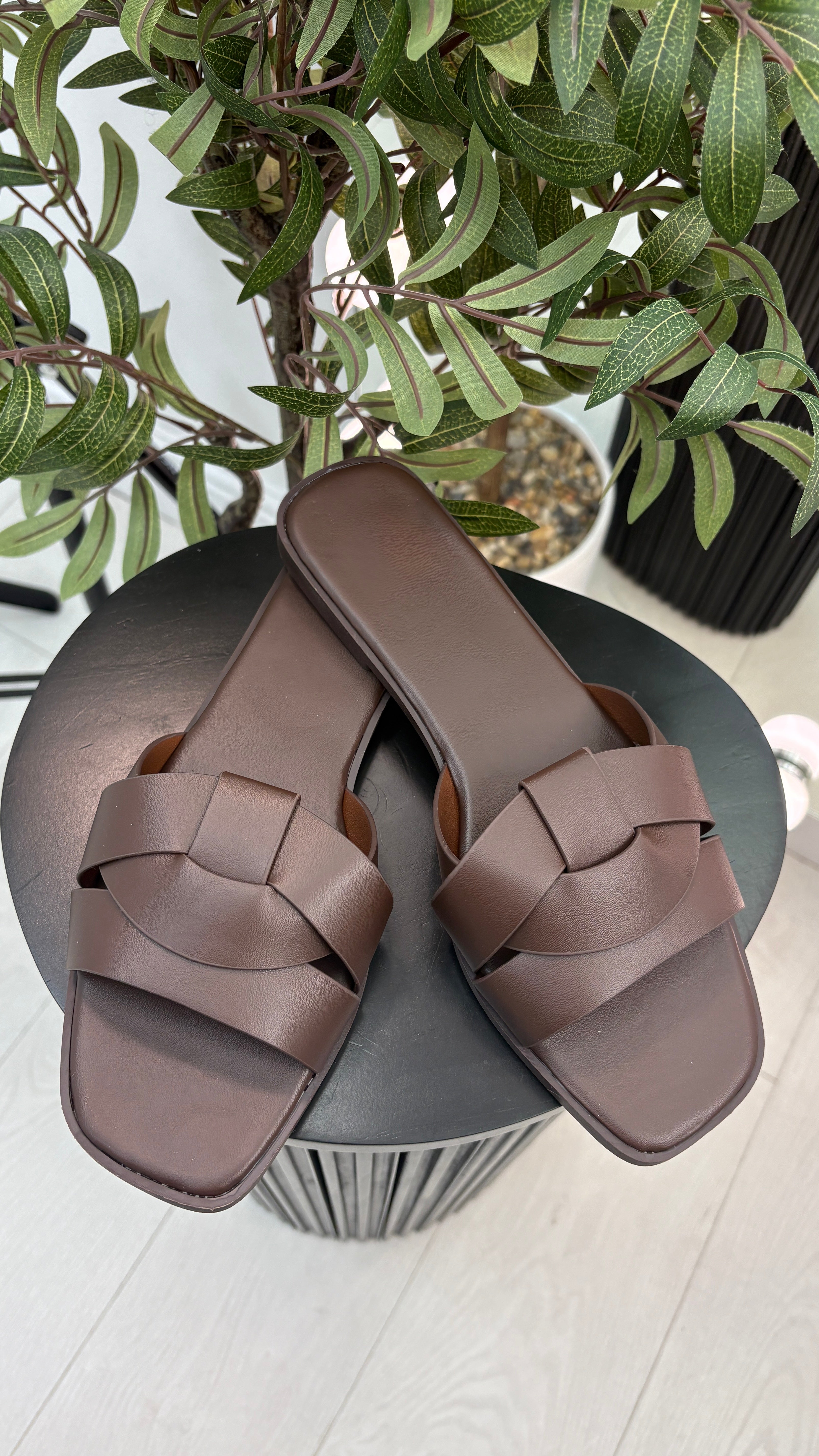 Shelby Plain Faux Leather Flat Sliders