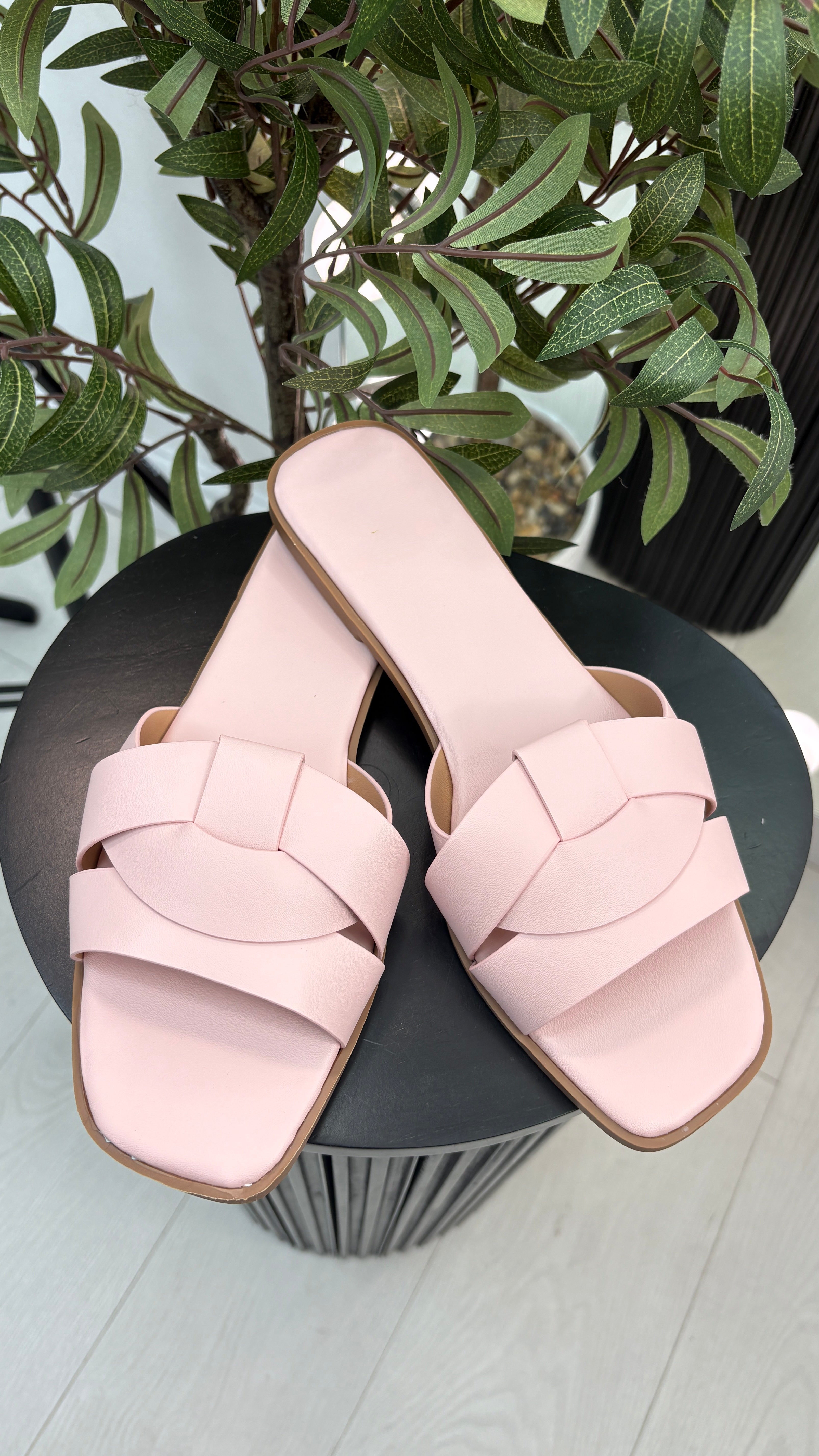 Shelby Plain Faux Leather Flat Sliders