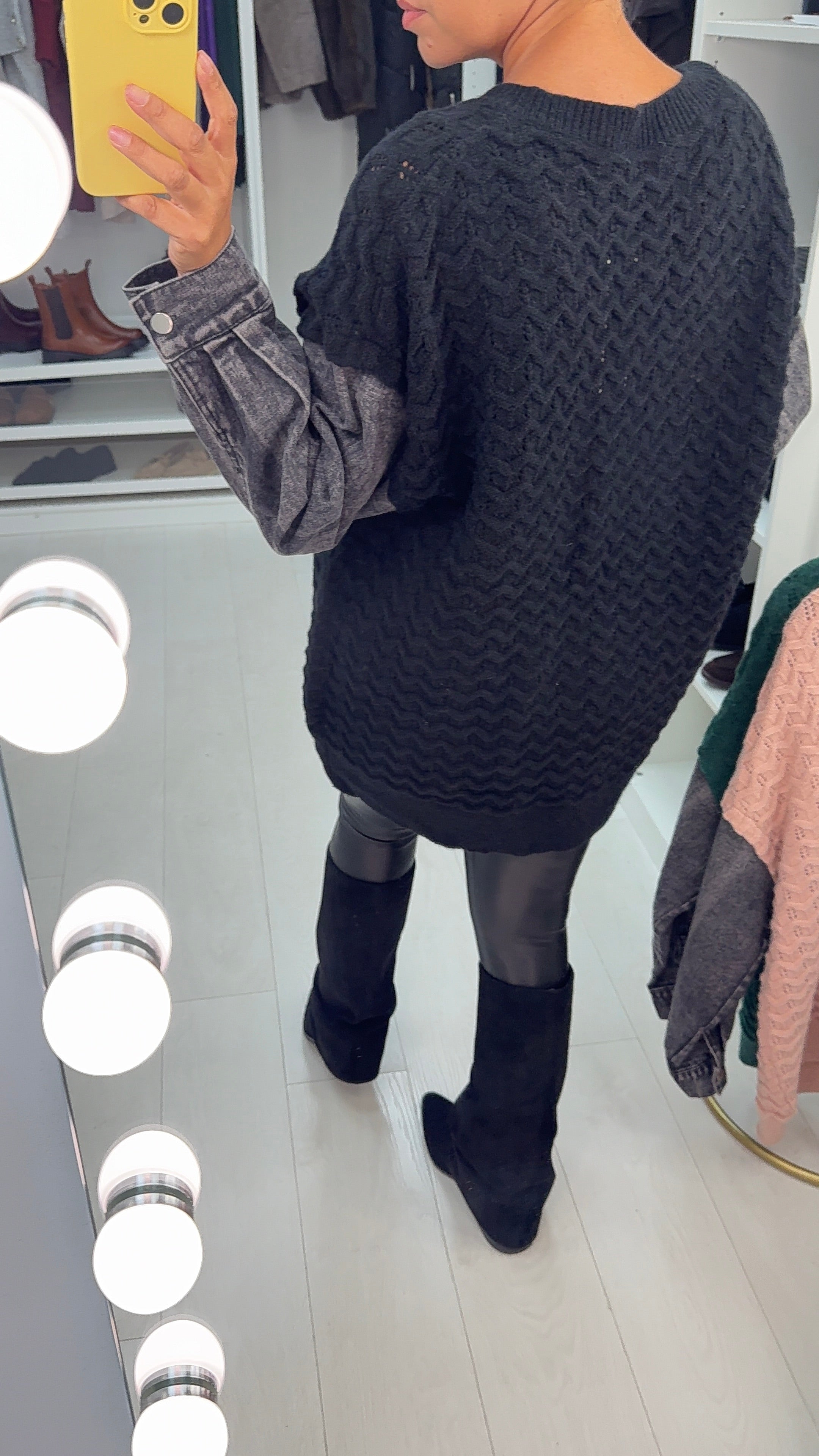 Meko Textured V Neck Denim Sleeve Jumper