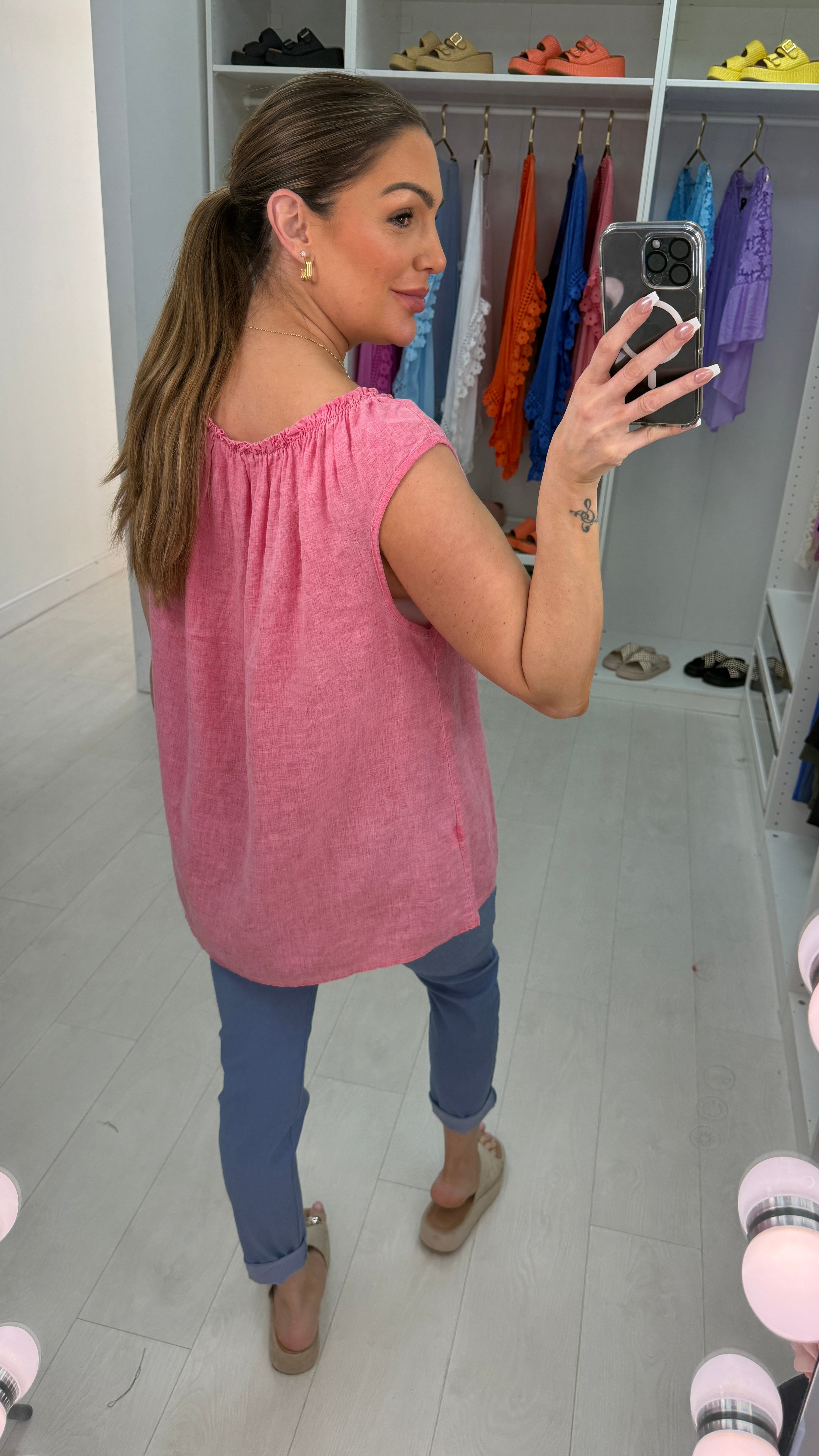 Ines Plain Tie Detail Linen Top