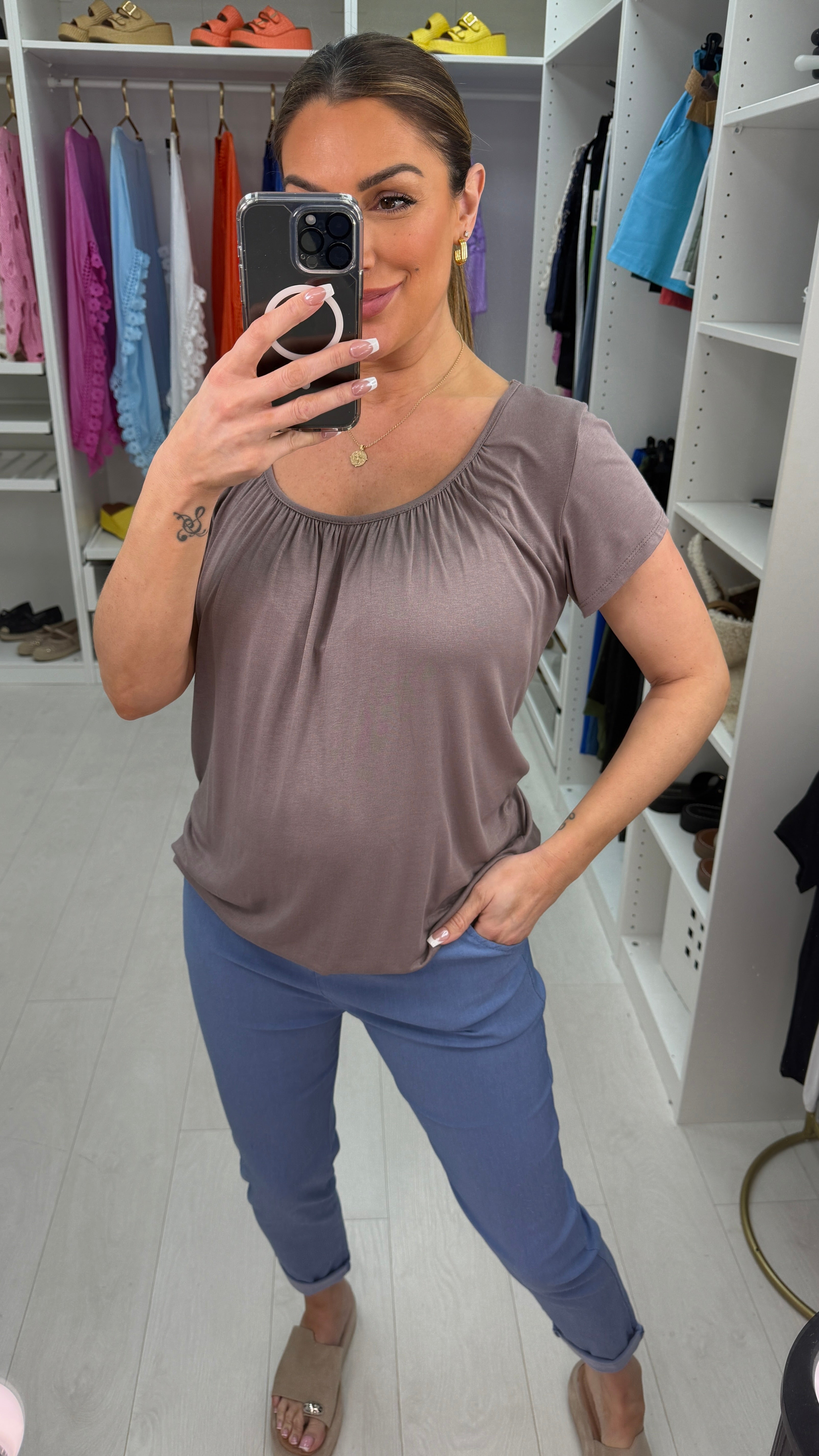 Rona Plain Round Neck Elasticated Hem Top