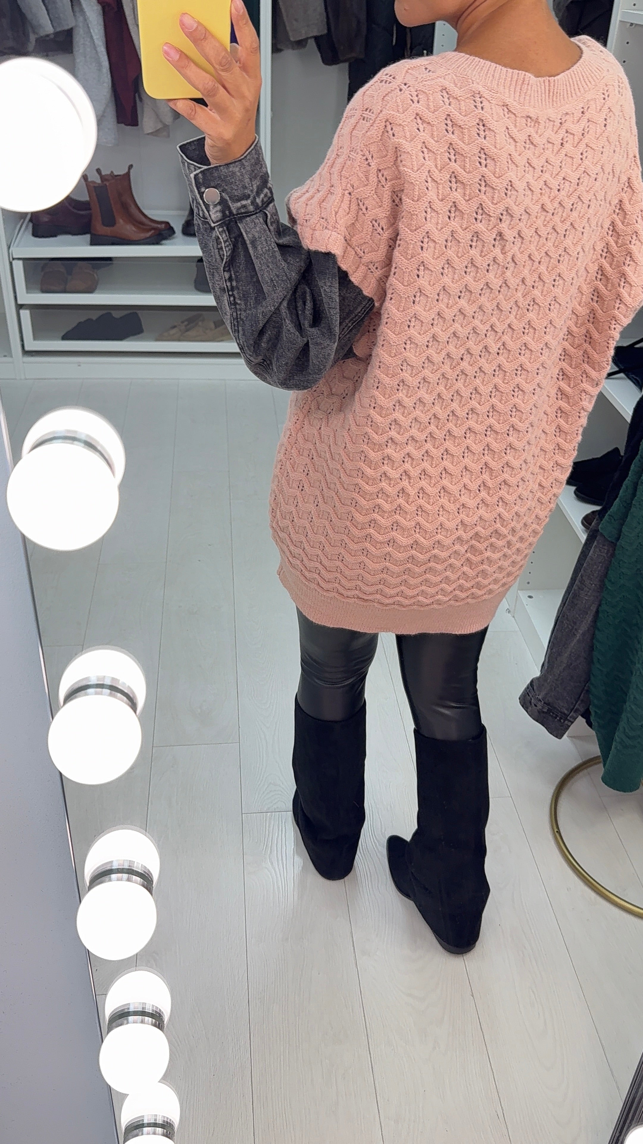 Meko Textured V Neck Denim Sleeve Jumper