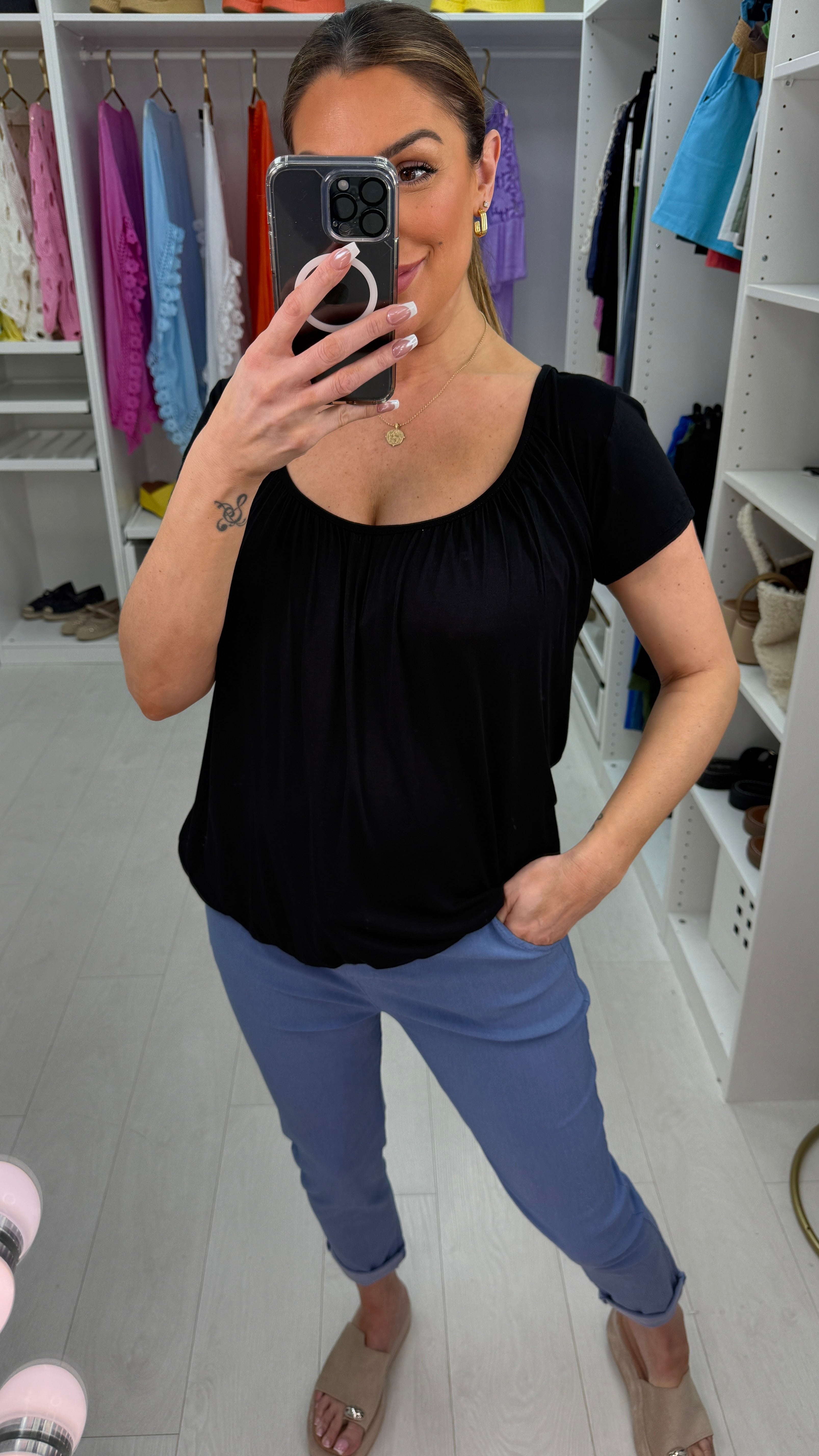 Rona Plain Round Neck Elasticated Hem Top