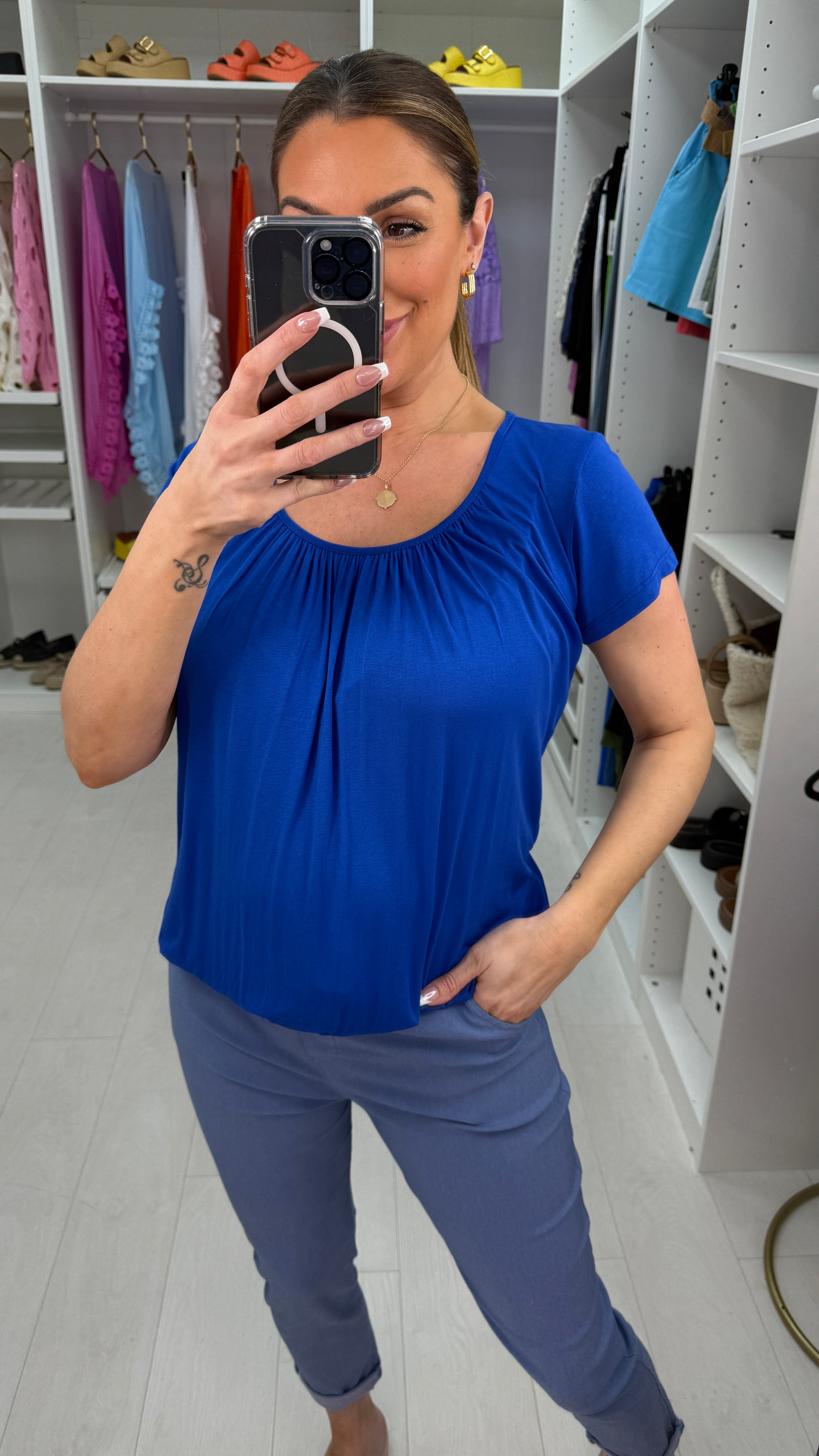 Rona Plain Round Neck Elasticated Hem Top