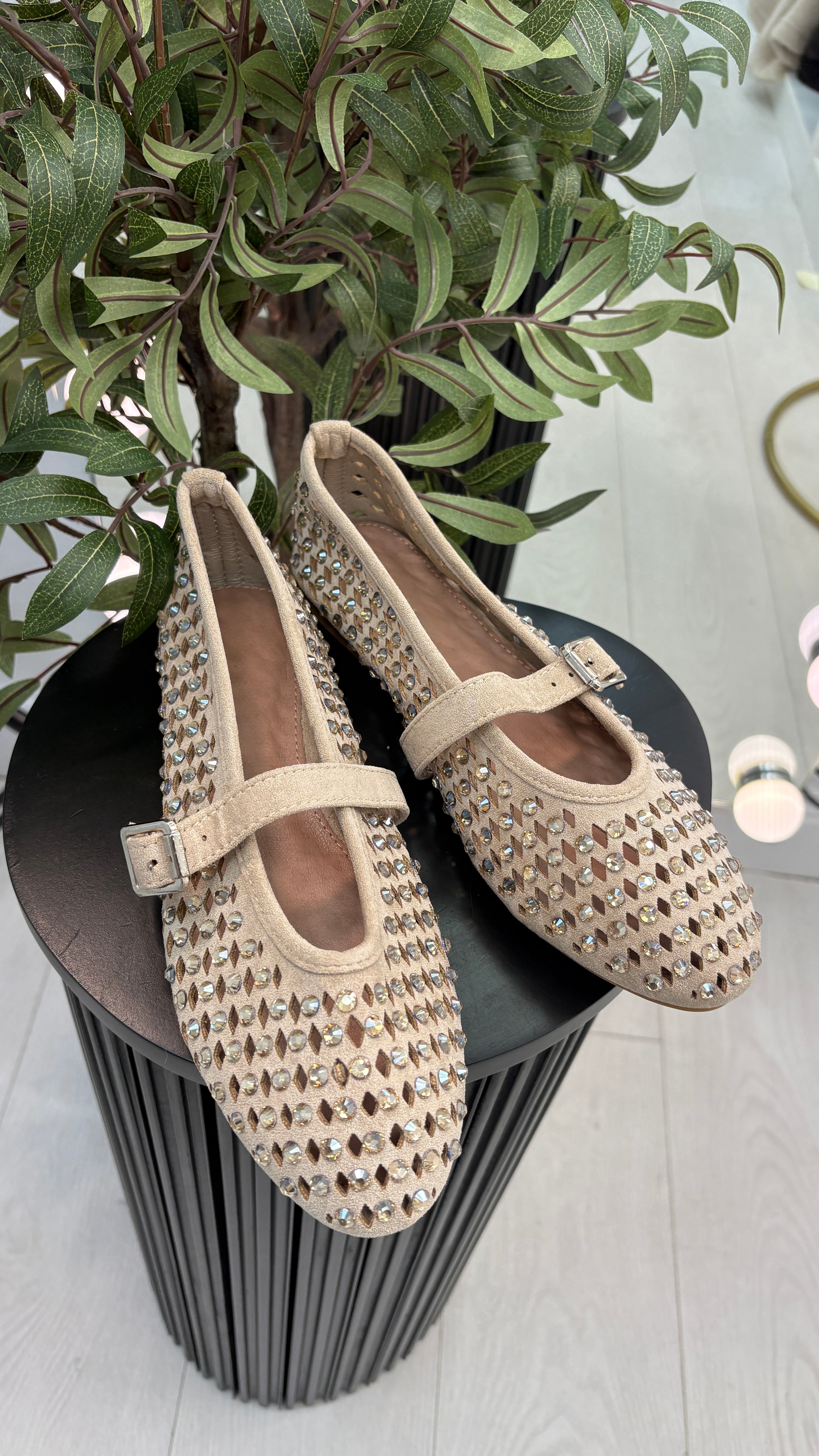 Tonya Faux Suede Studded Ballet Pumps