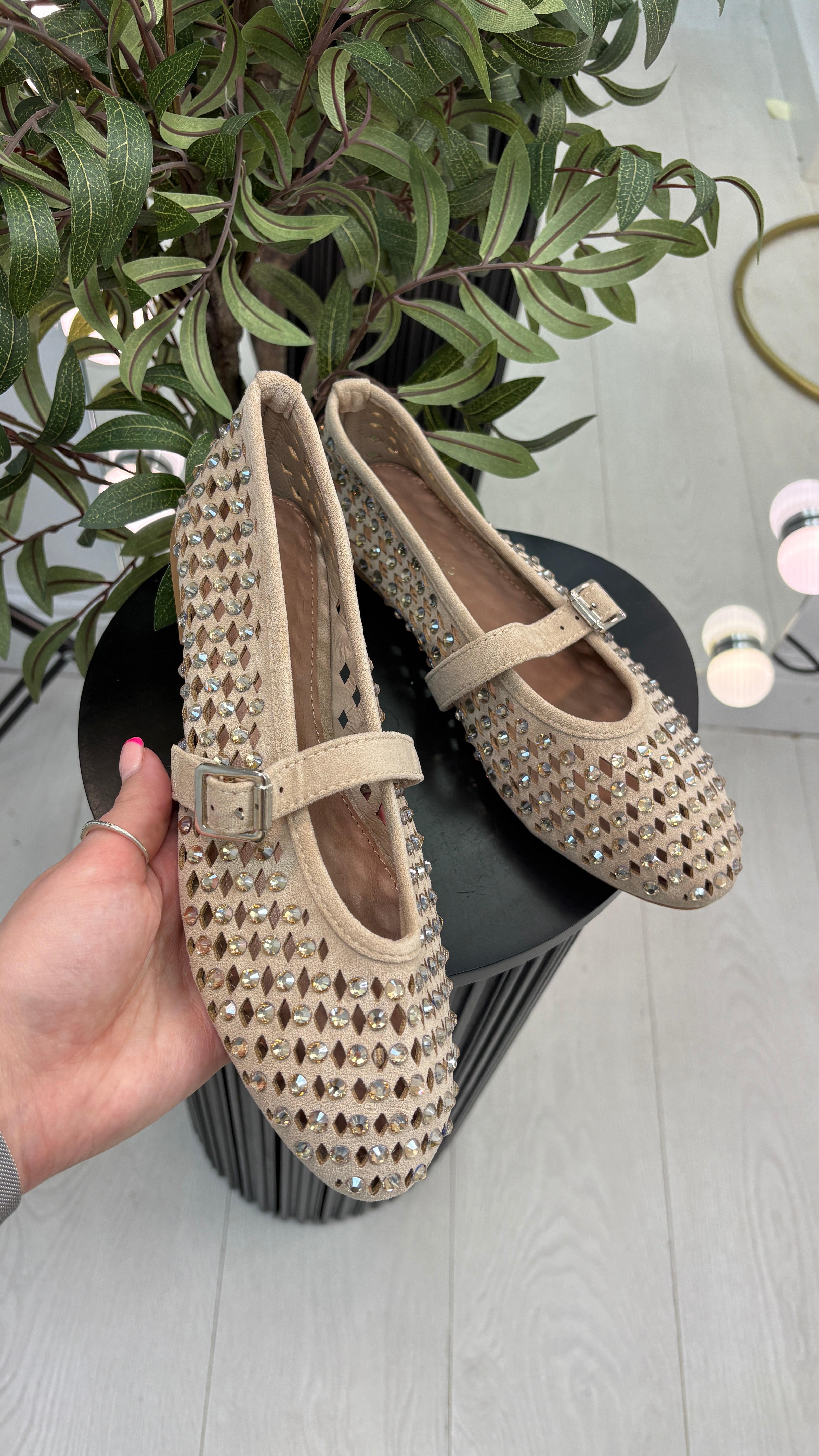 Tonya Faux Suede Studded Ballet Pumps