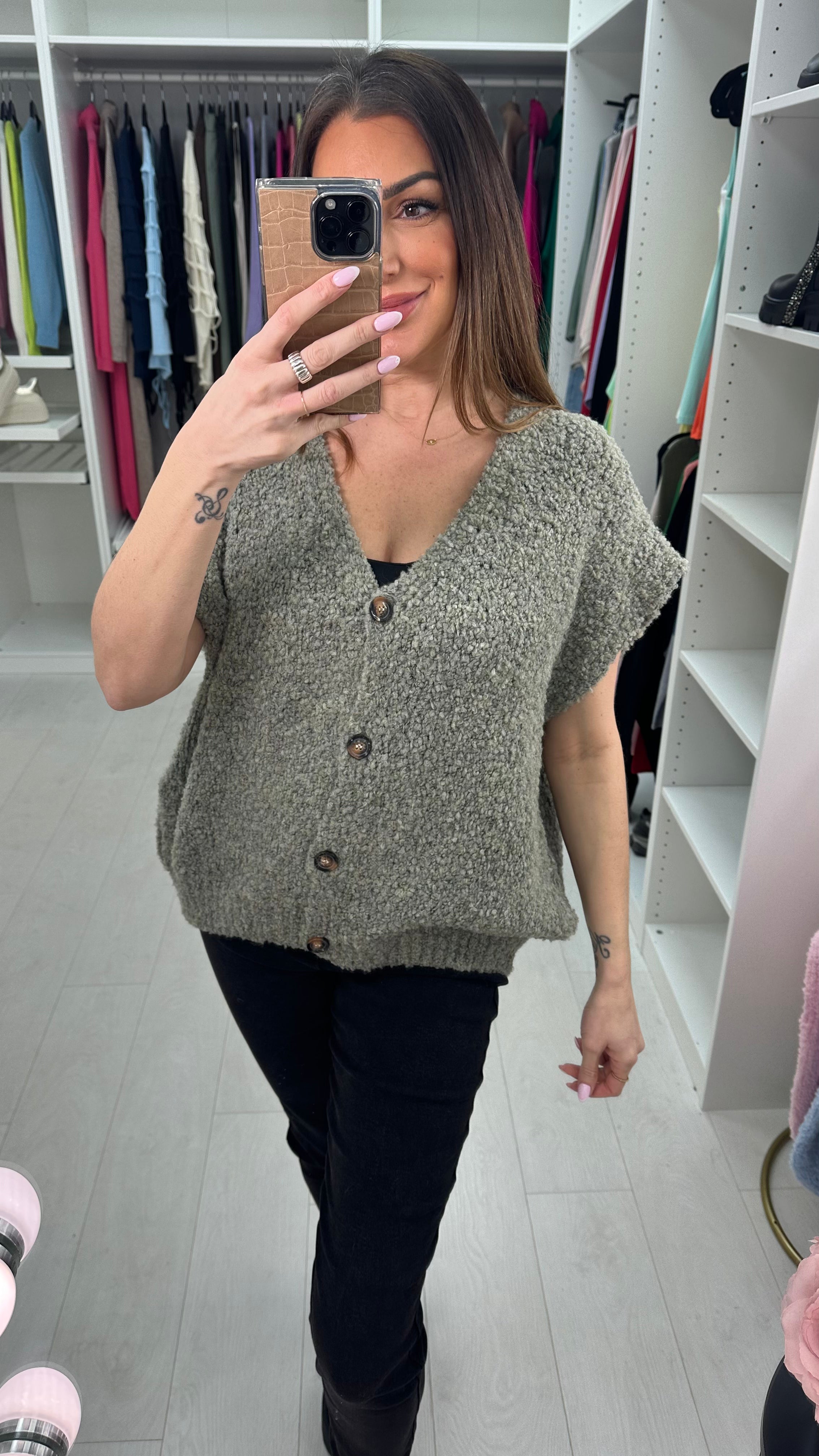 Adeline Boucle Sleeveless Knit Cardigan