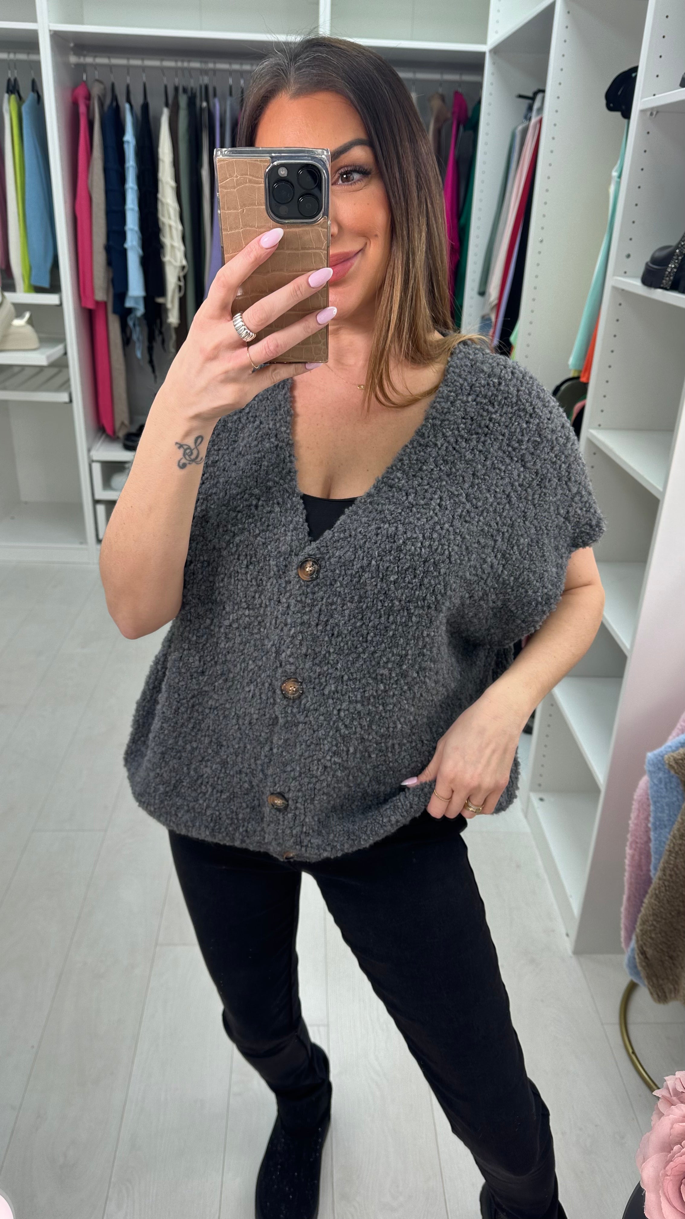 Adeline Boucle Sleeveless Knit Cardigan