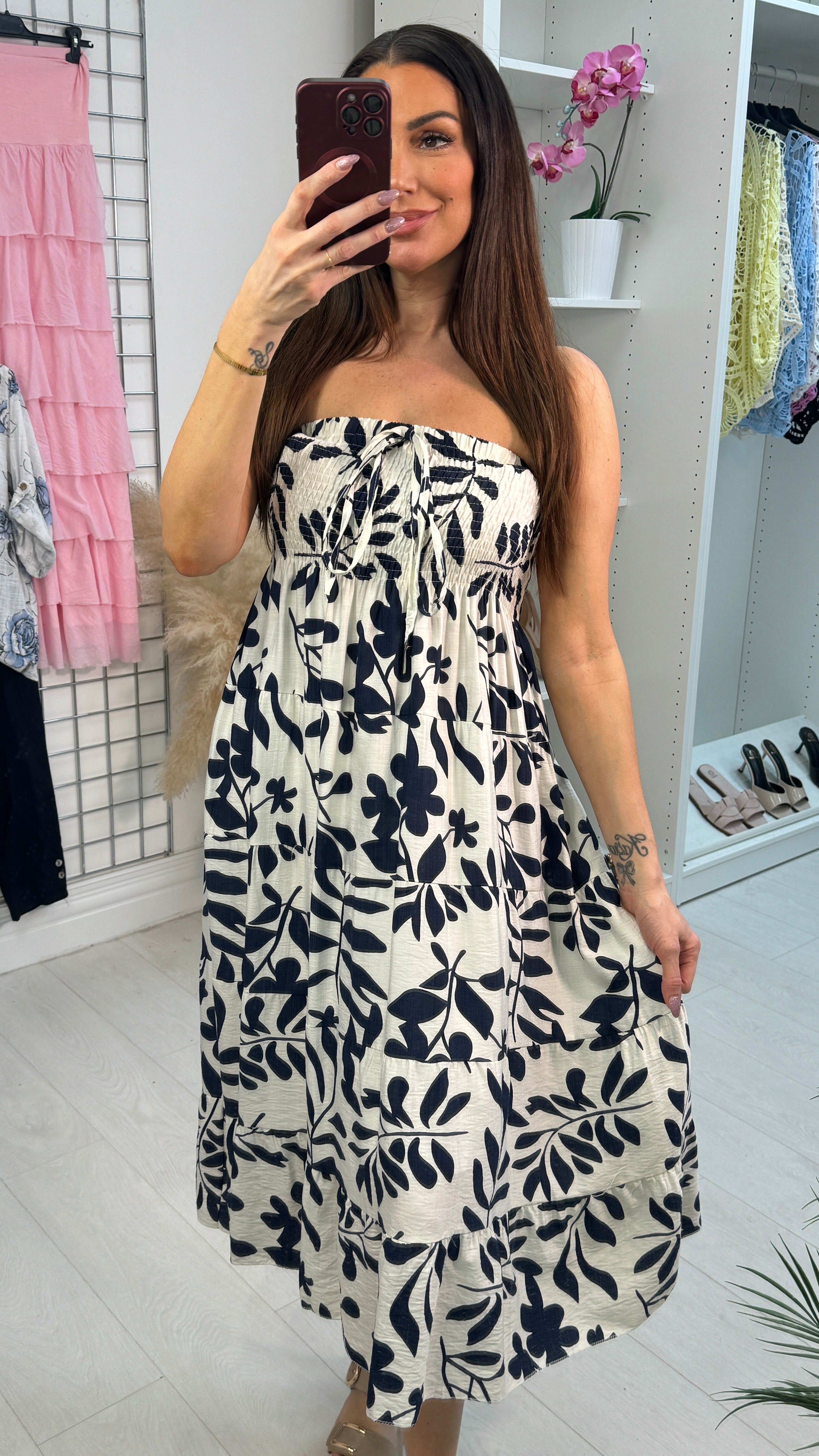Claudette Leaf Print Elasticated Bust Loose Fit Dress