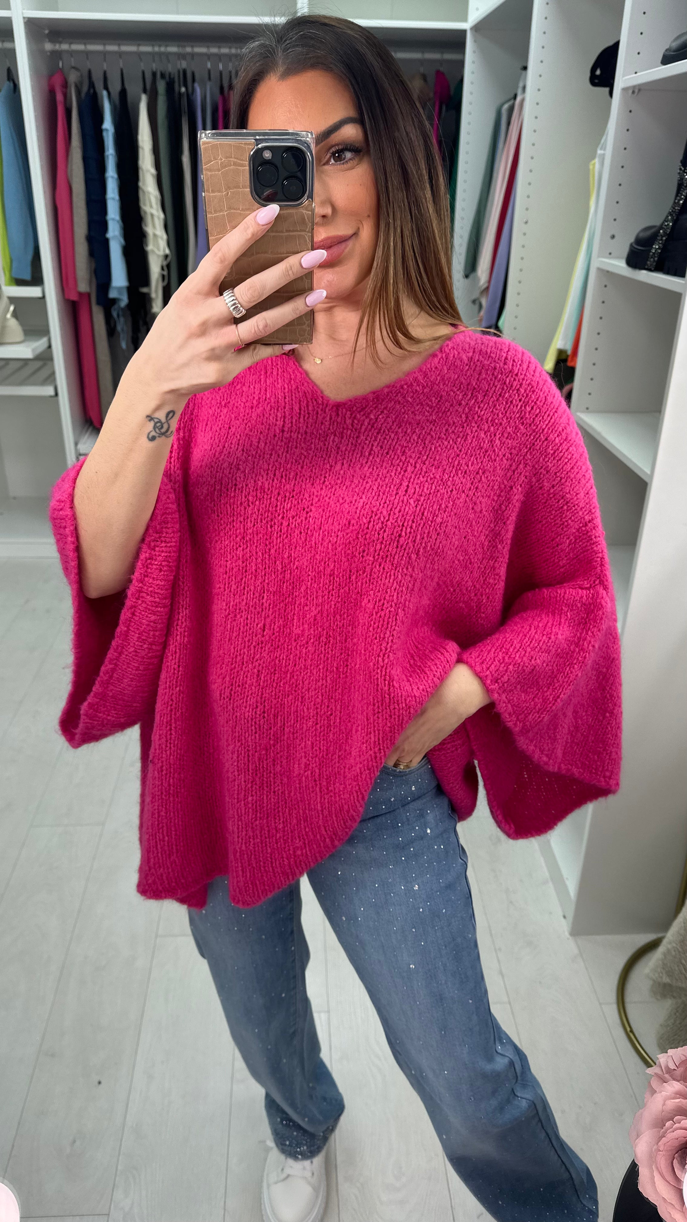 Felisha Plain V Neck Loose Fit Jumper