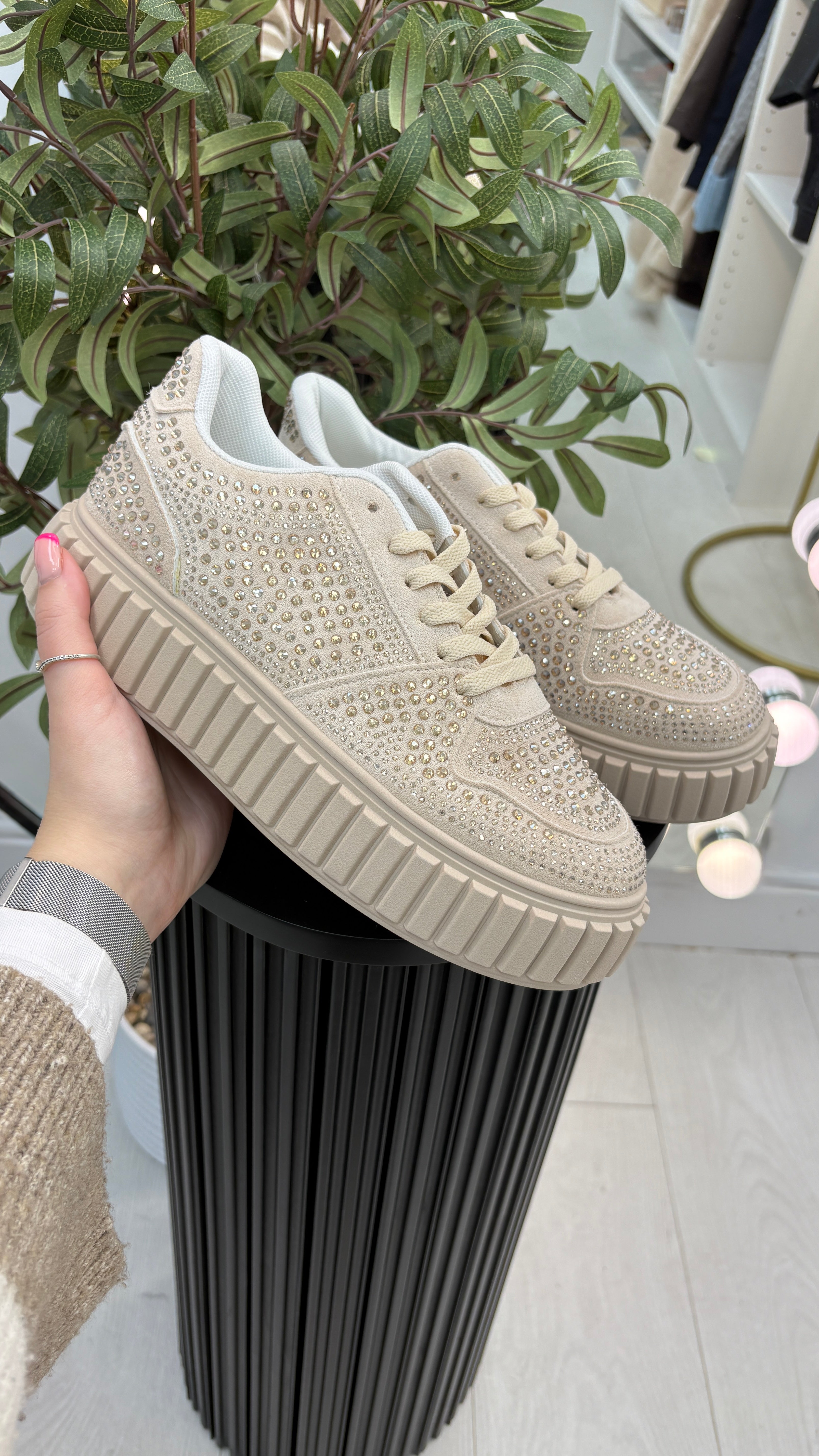 Erin Diamante Embellished Platform Trainers