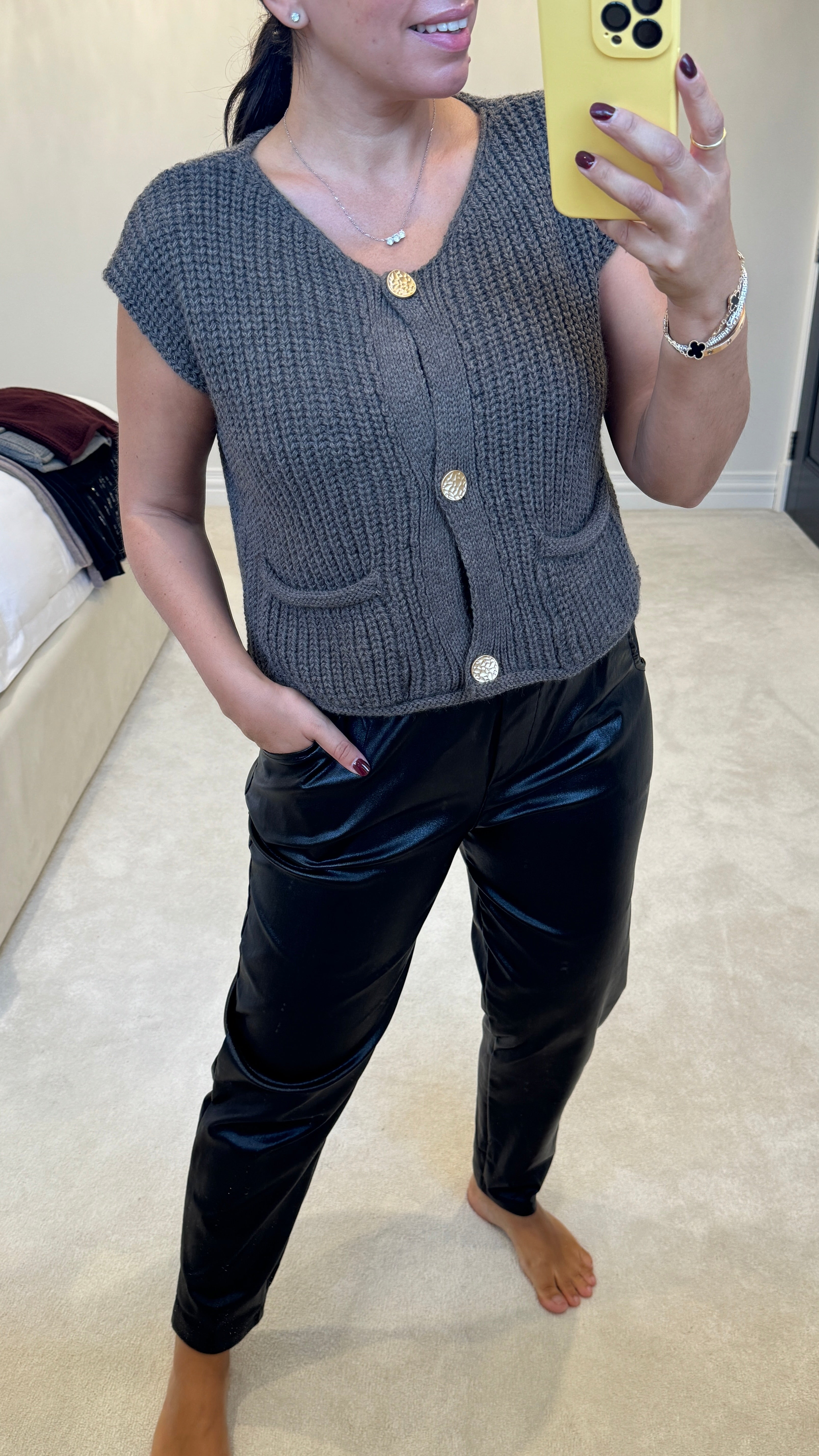 Bridgette Sleeveless Pocket Knit Cardigan