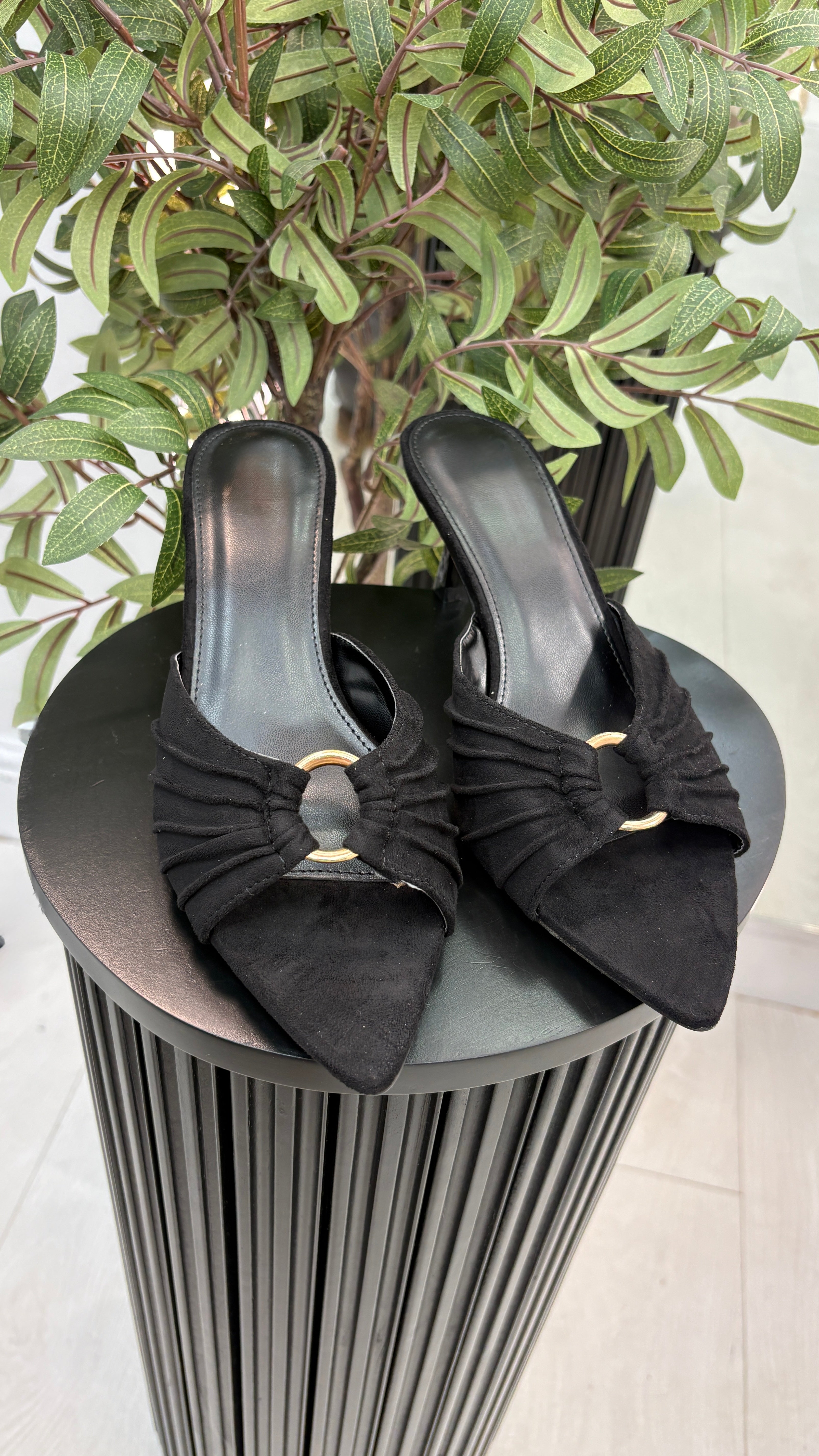 Lisa Suede Ruche Kitten Heel Mules