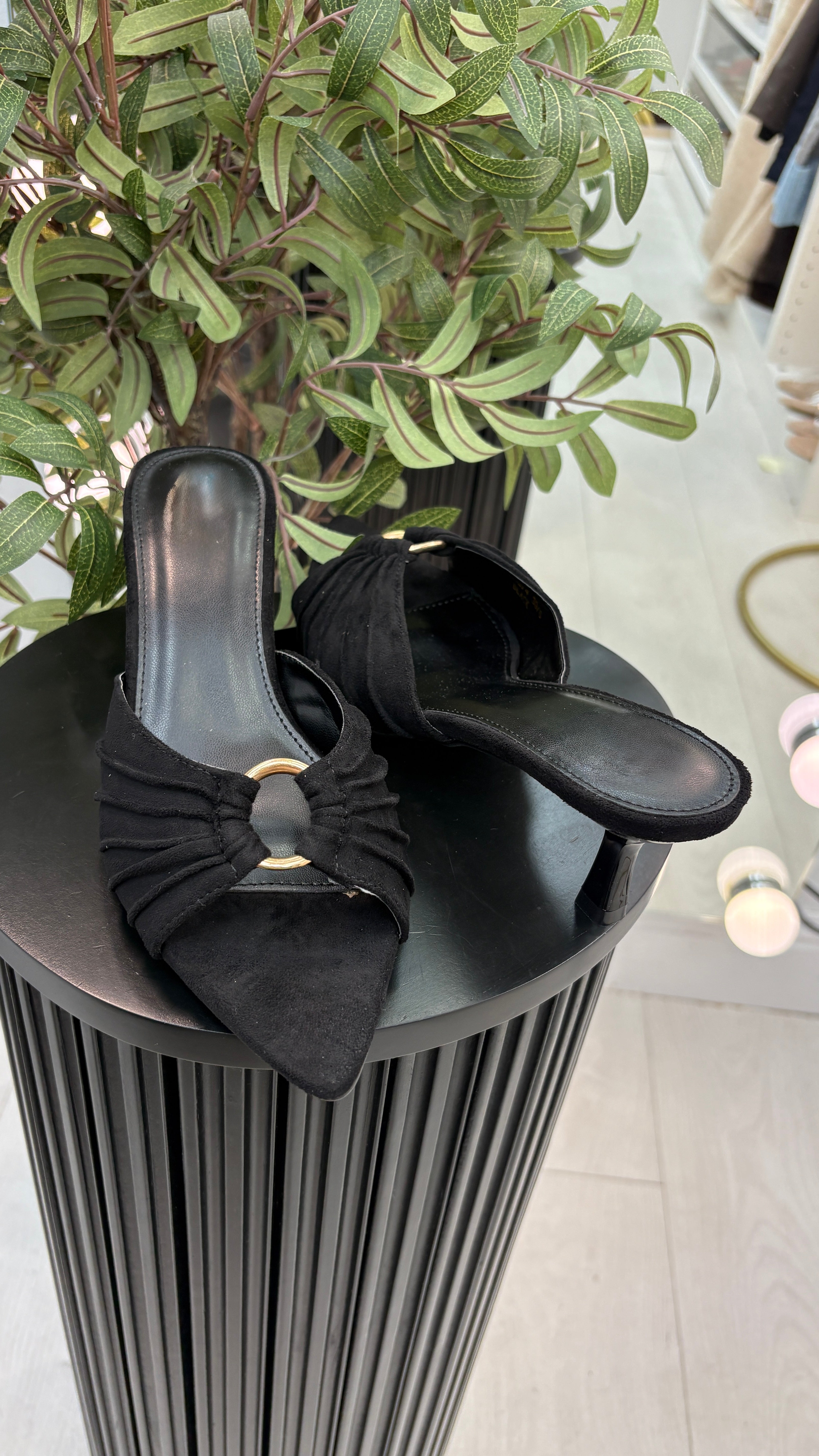 Lisa Suede Ruche Kitten Heel Mules