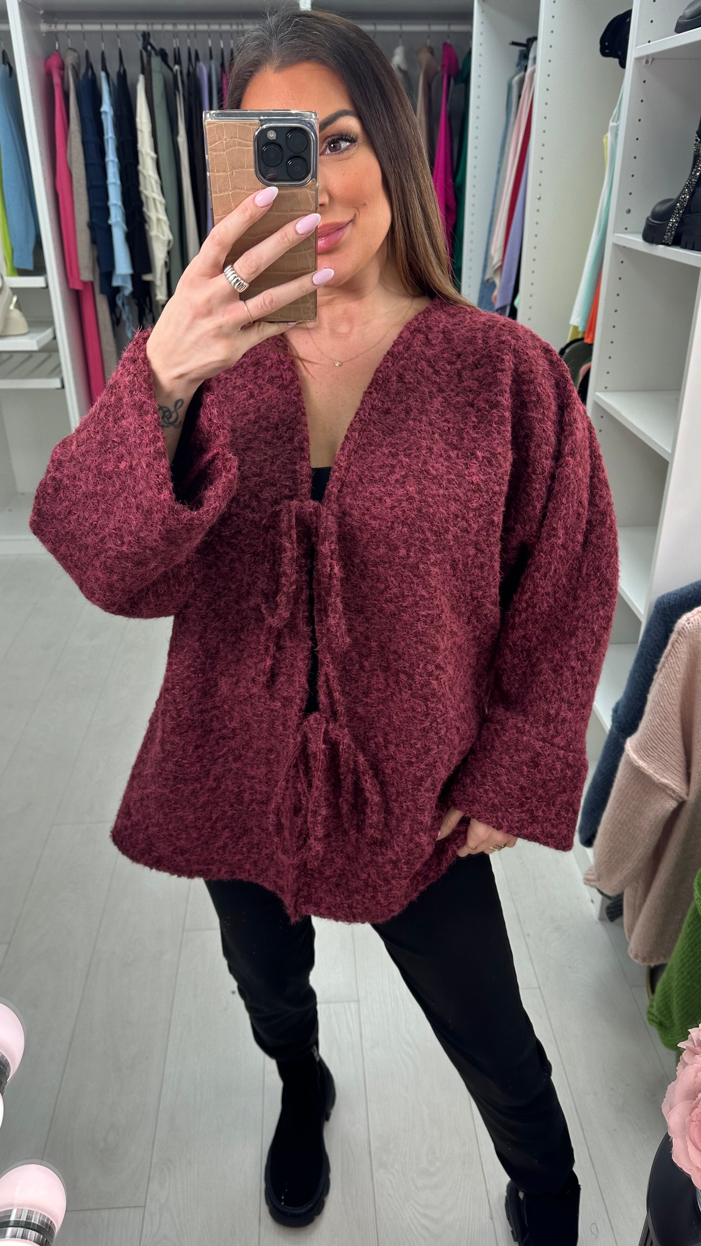 Georgie Boucle Tie Front Cardigan