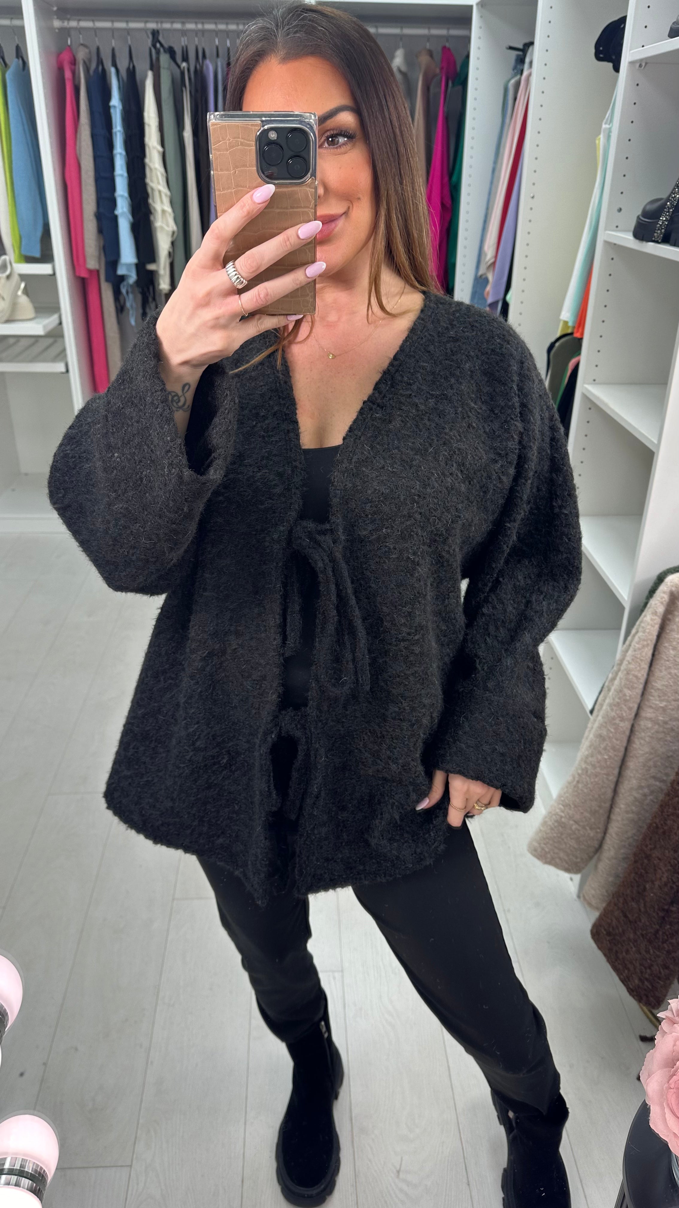 Georgie Boucle Tie Front Cardigan