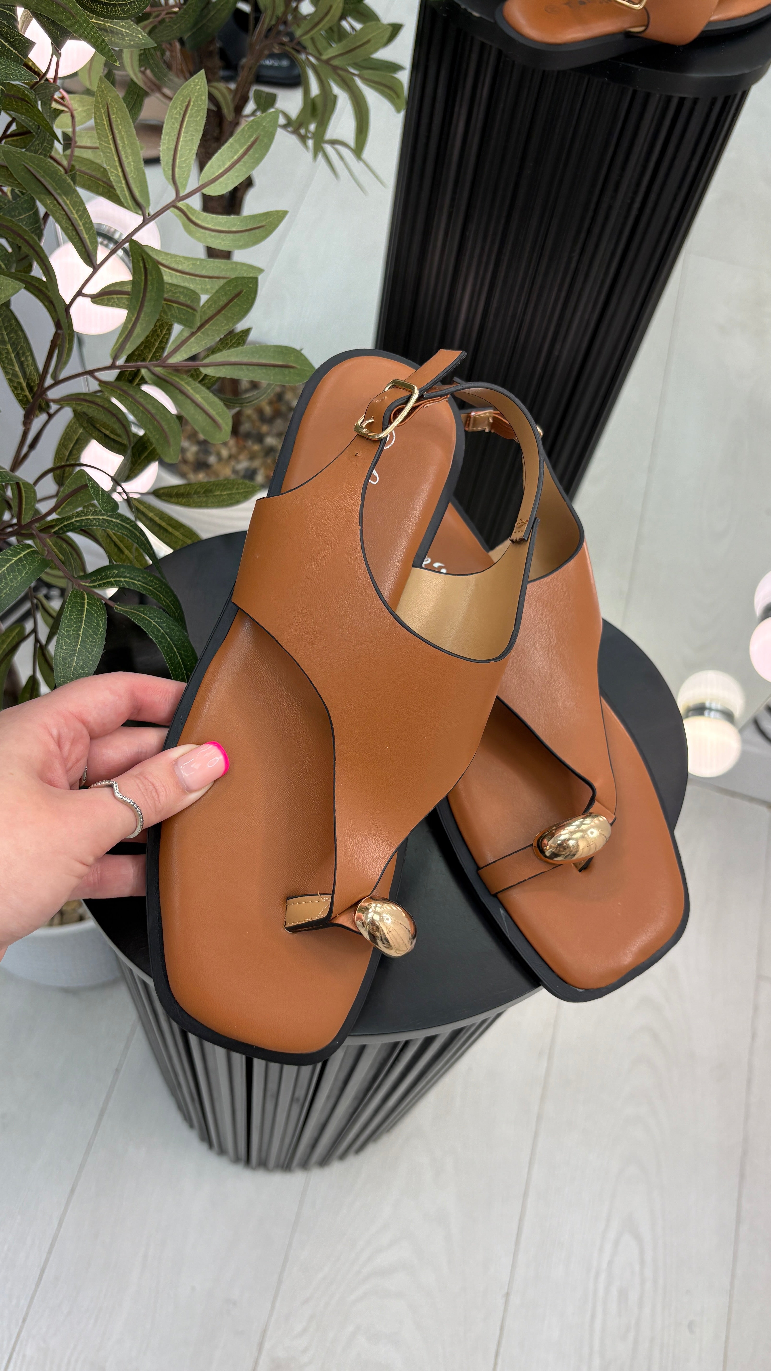 Tazia Faux Leather Square Toe Sandals