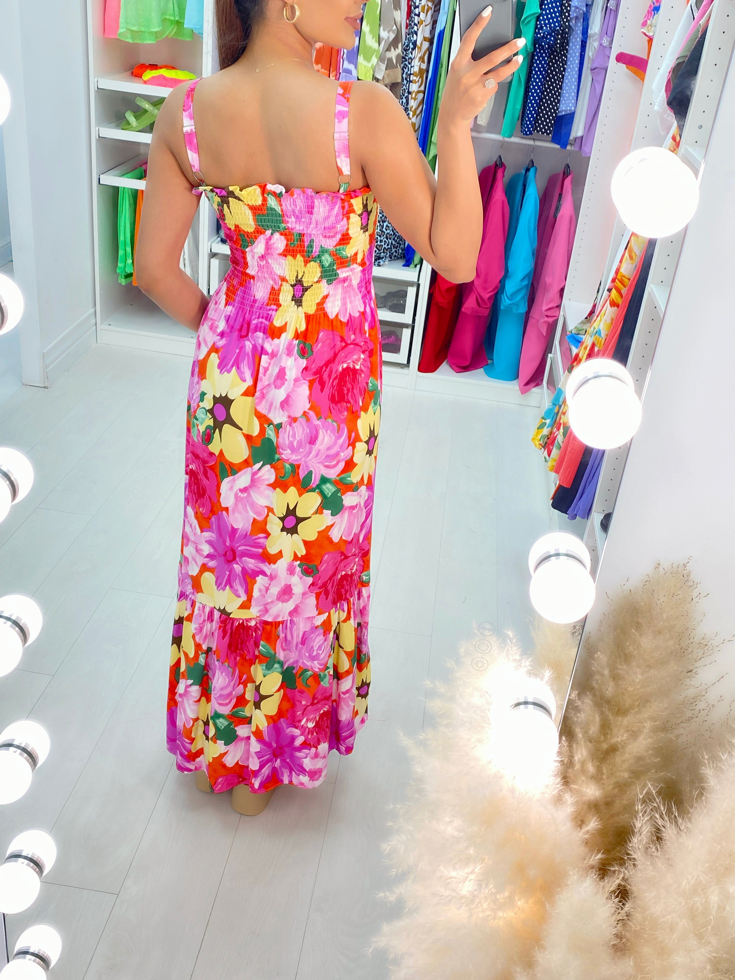 Dicle Elasticated Bust Button Detail Floral Print Dress