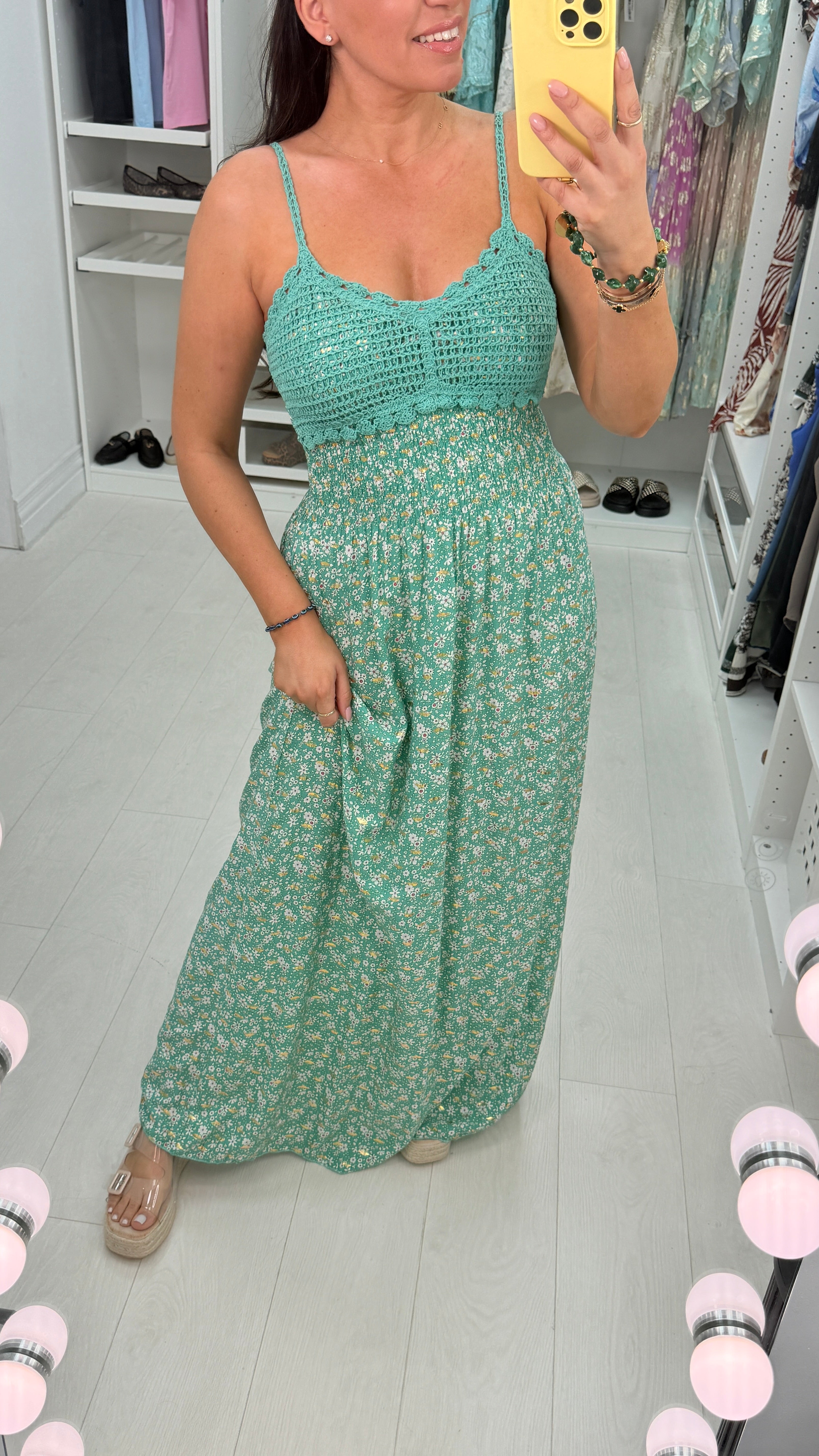 Cara Floral Print Crochet Bust Maxi Dress