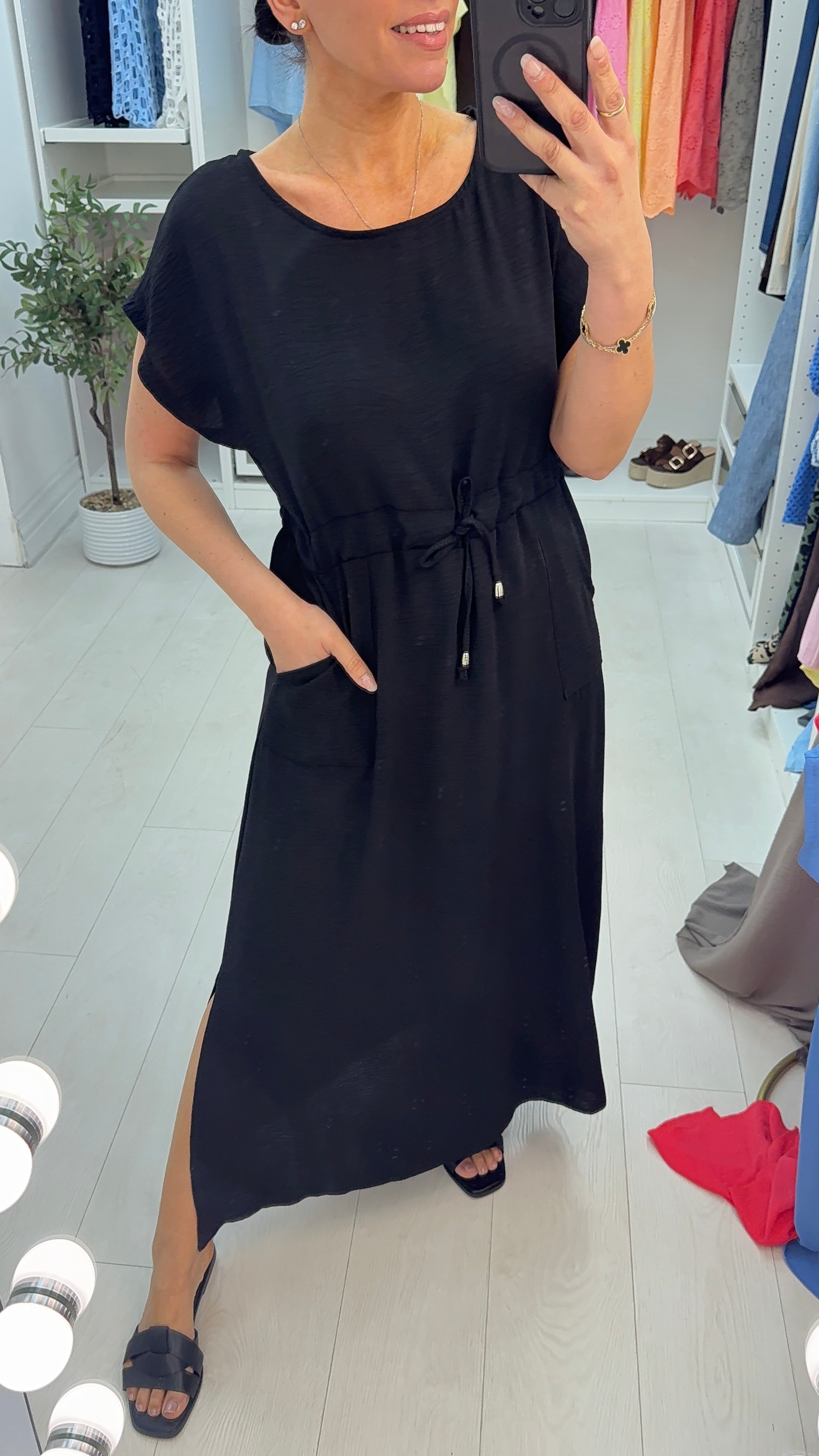 Kamila Plain Drawstring Waist Maxi Dress