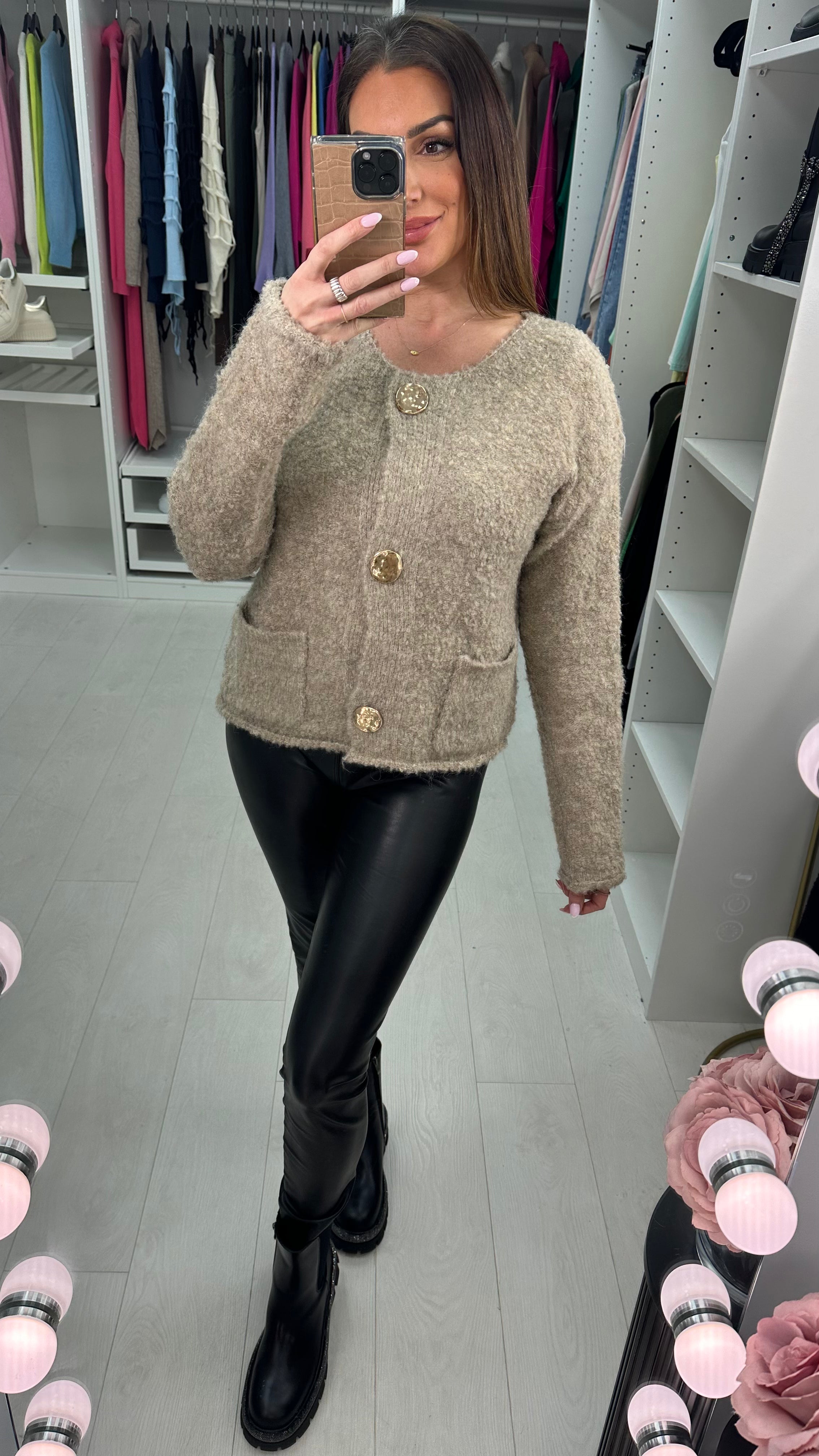 Sheryl Boucle Button Front Detailed Cardigan