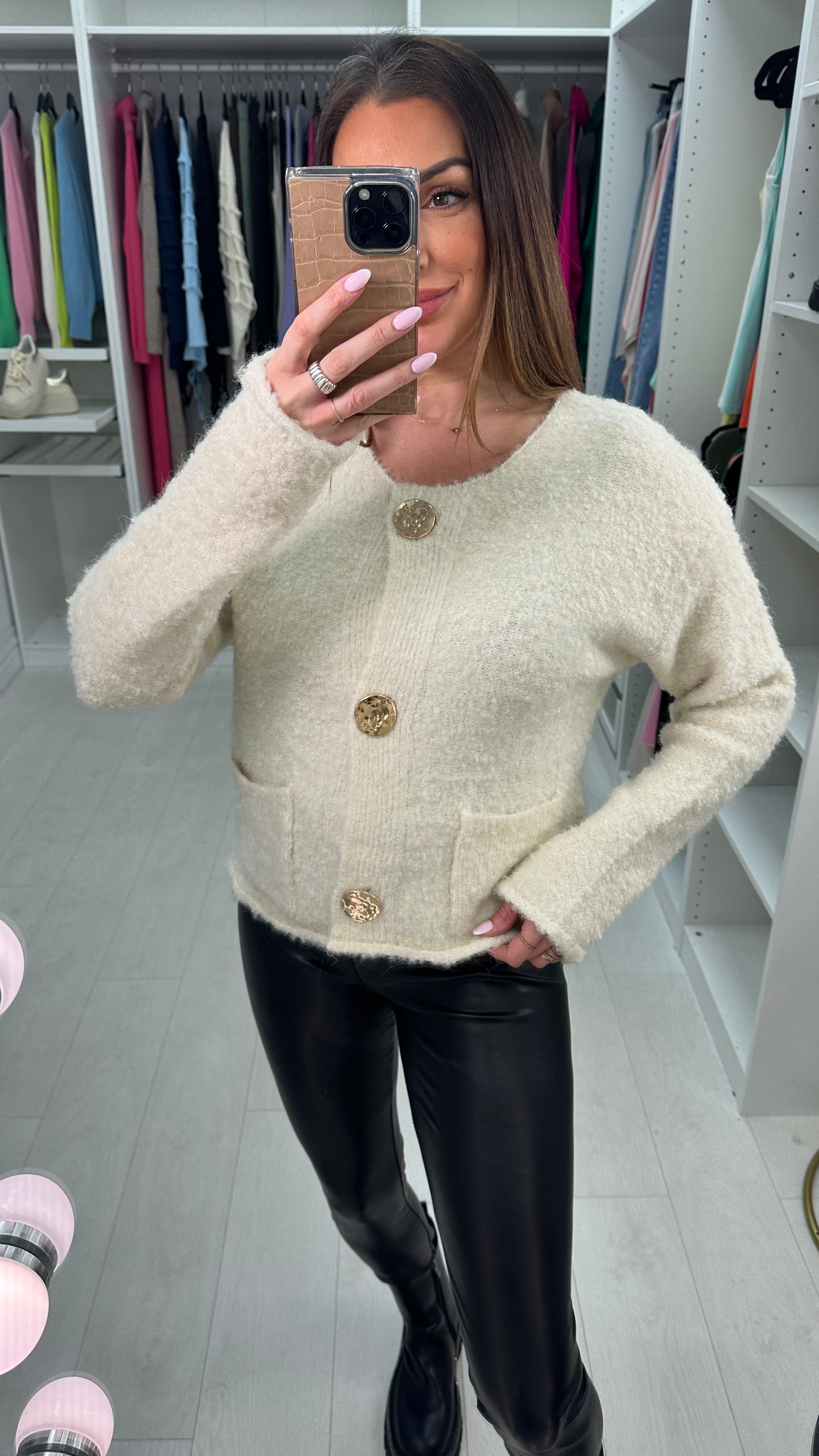 Sheryl Boucle Button Front Detailed Cardigan