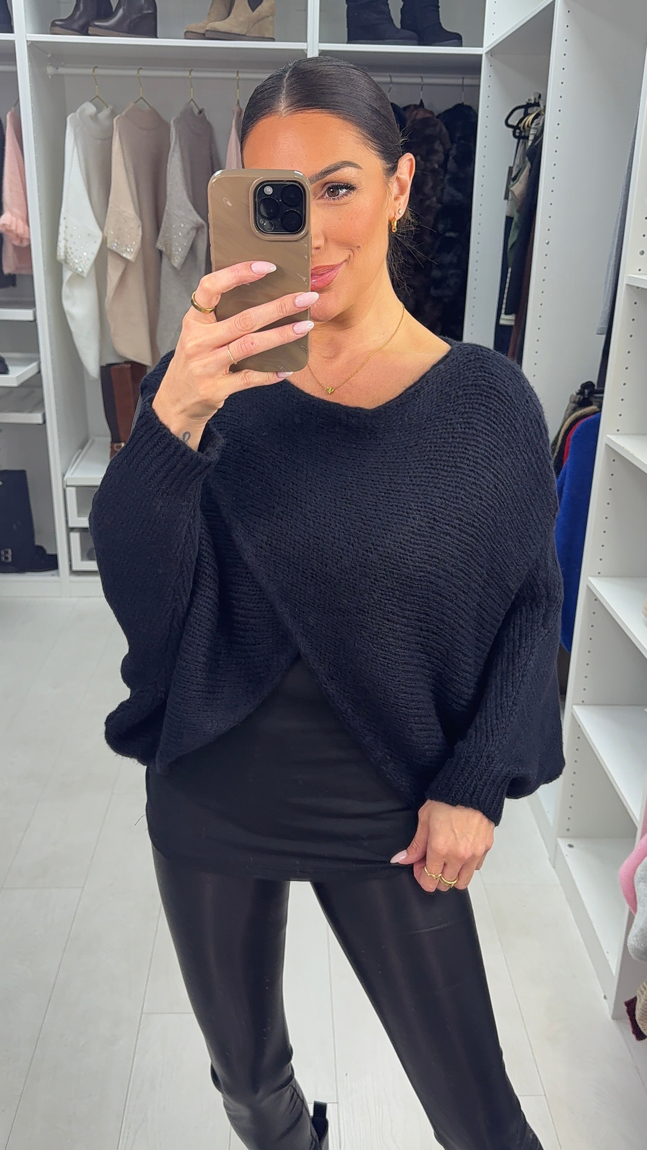 Ingrid Plain Wrap Front Chunky Knit Jumper