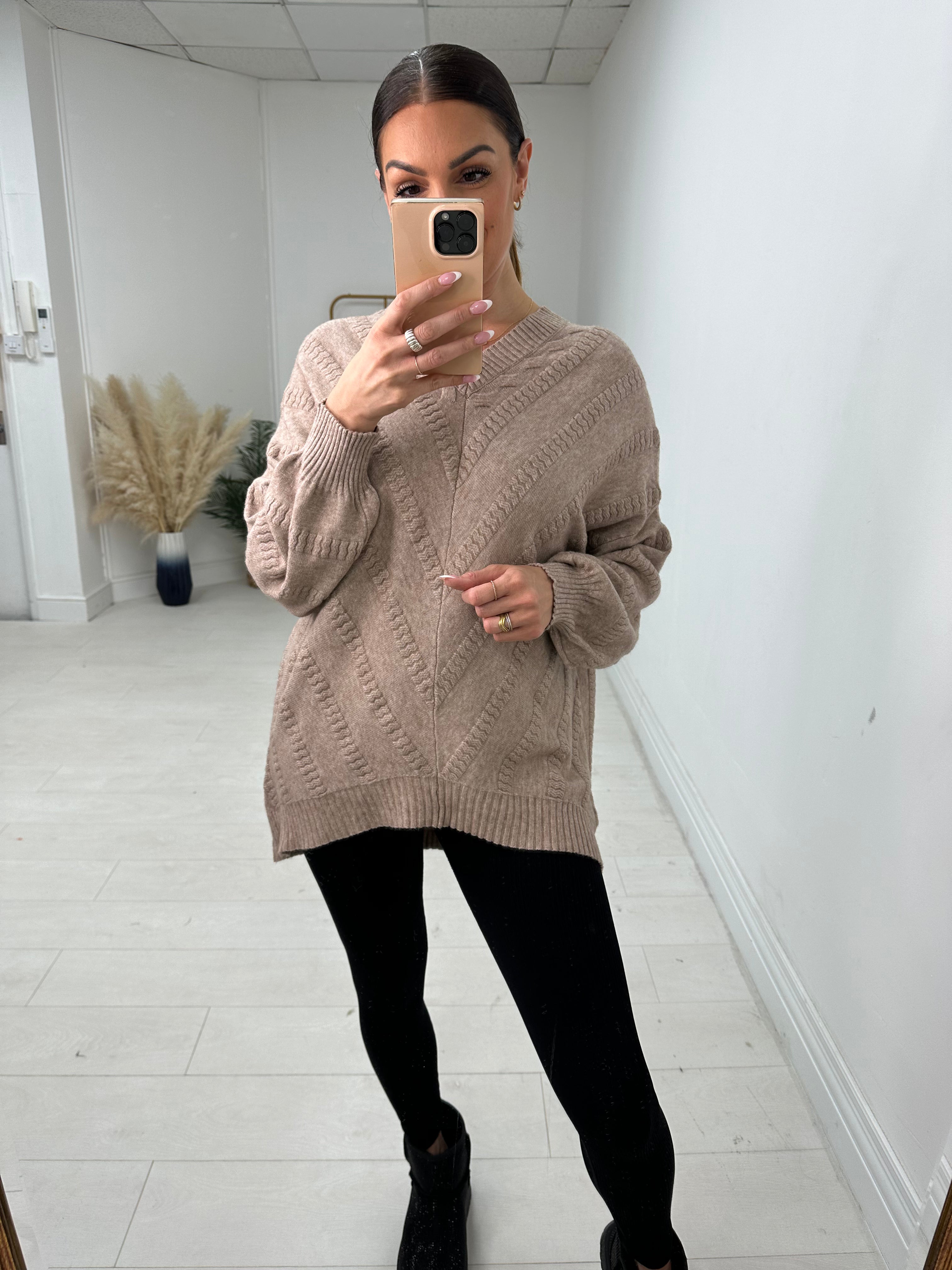 Jayney Asymmetric Detail V Neck Knit Jumper